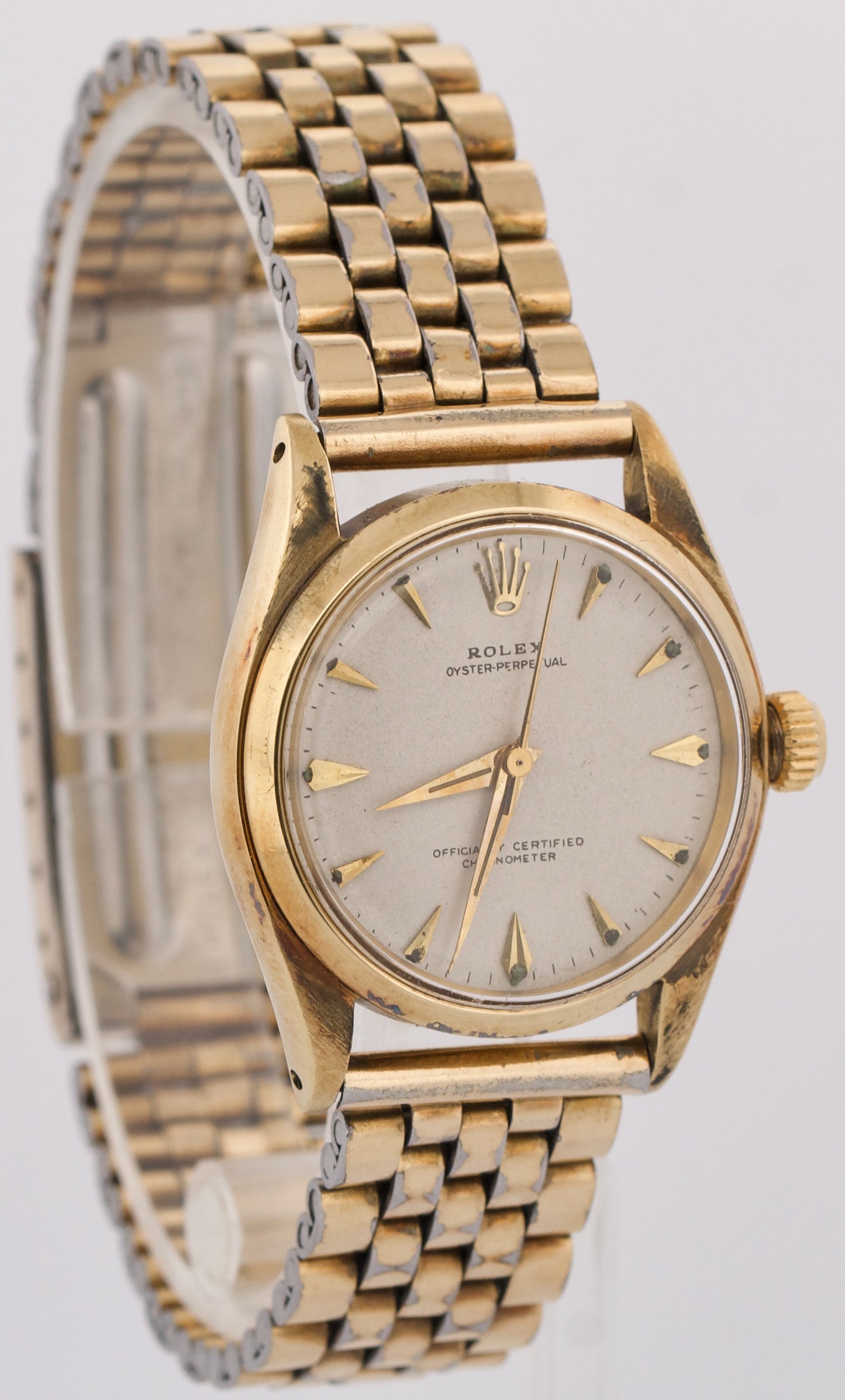 VINTAGE 1958 Rolex Oyster Perpetual IVORY 31mm 14K Yellow Gold JUBILEE 6548