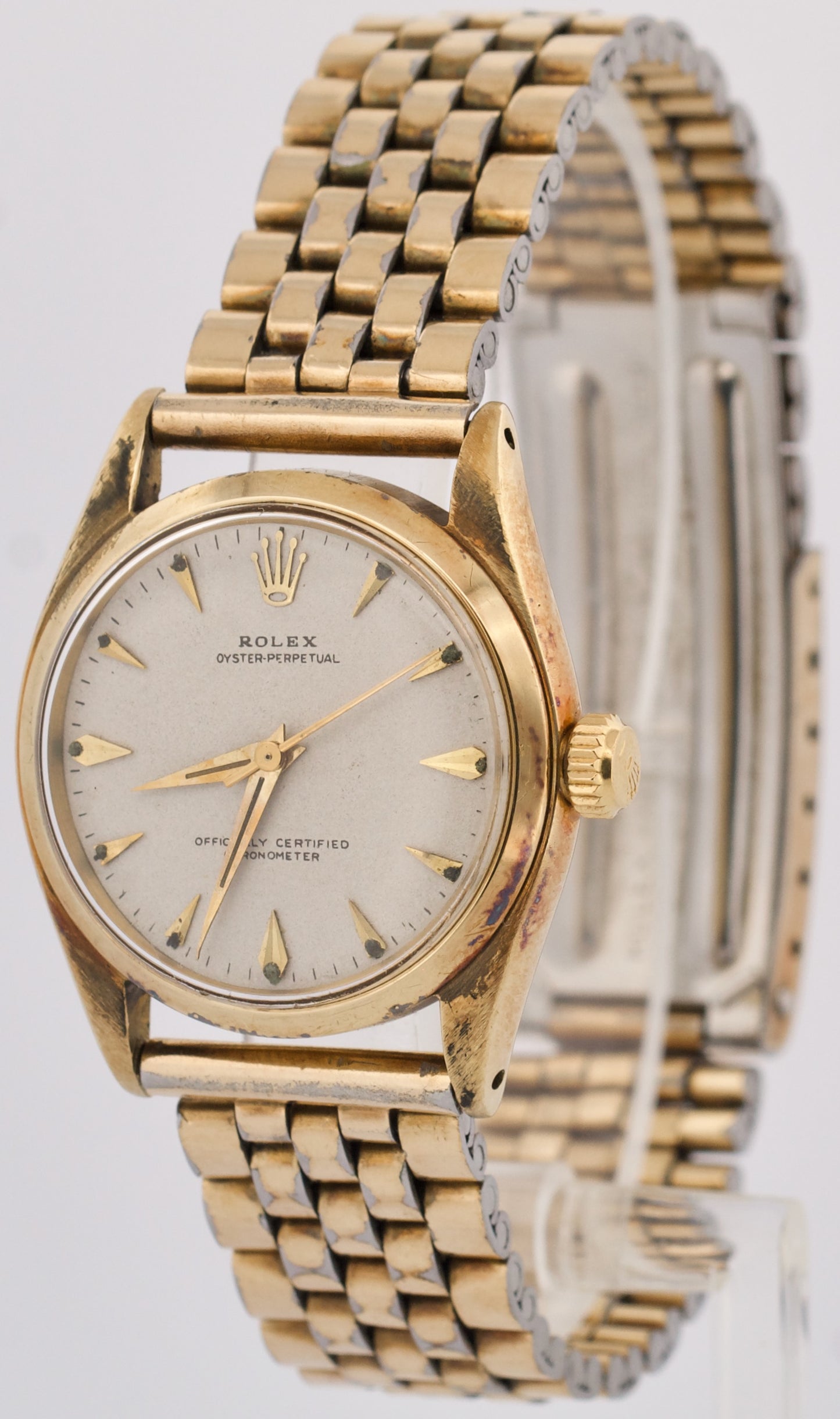 VINTAGE 1958 Rolex Oyster Perpetual IVORY 31mm 14K Yellow Gold JUBILEE 6548