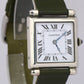 VINTAGE Cartier Tank Obus Sterling Silver Green Leather 25mm Manual Watch