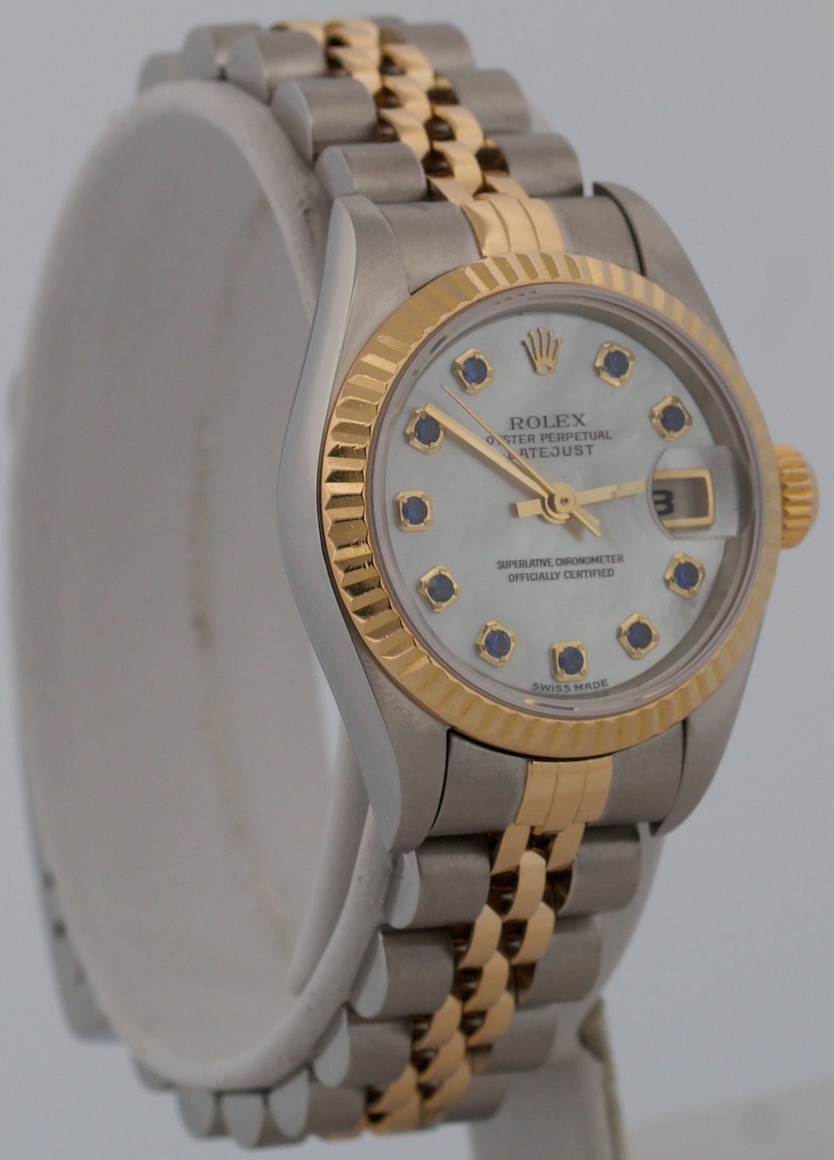 Ladies Rolex DateJust 79173 Factory MOP Sapphire 18K Steel 26mm Jubilee Watch