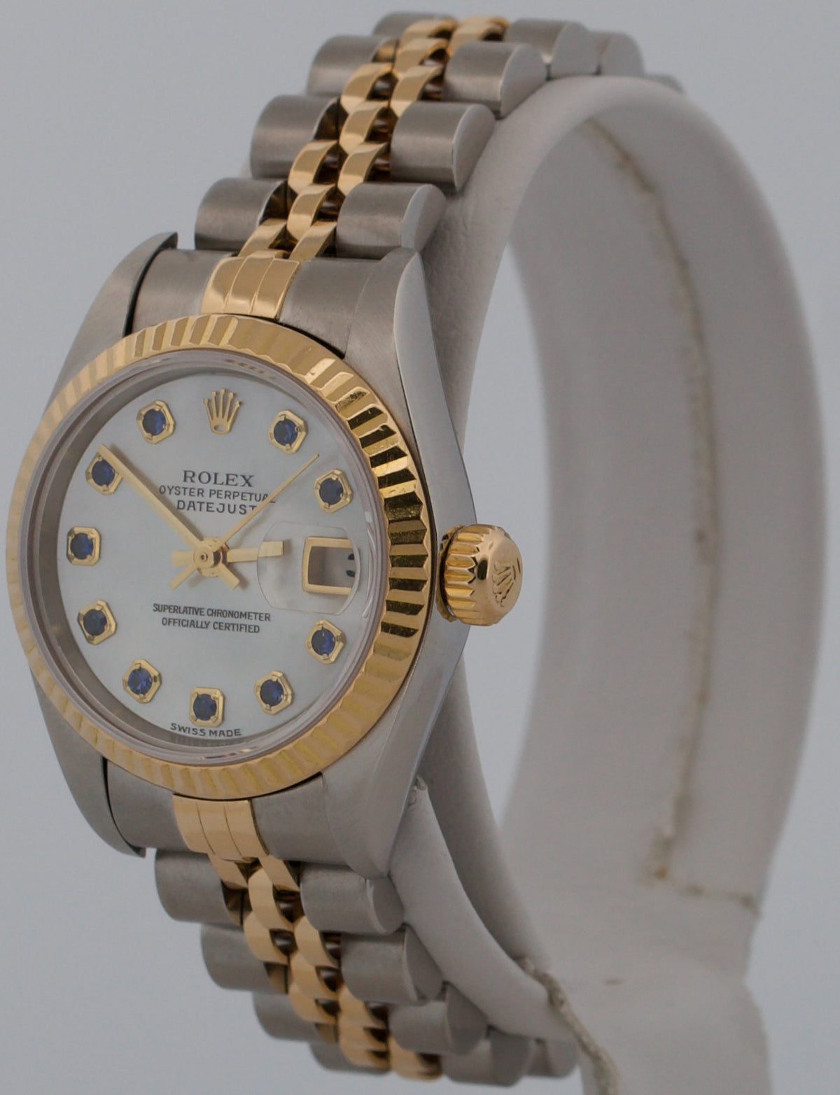 Ladies Rolex DateJust 79173 Factory MOP Sapphire 18K Steel 26mm Jubilee Watch