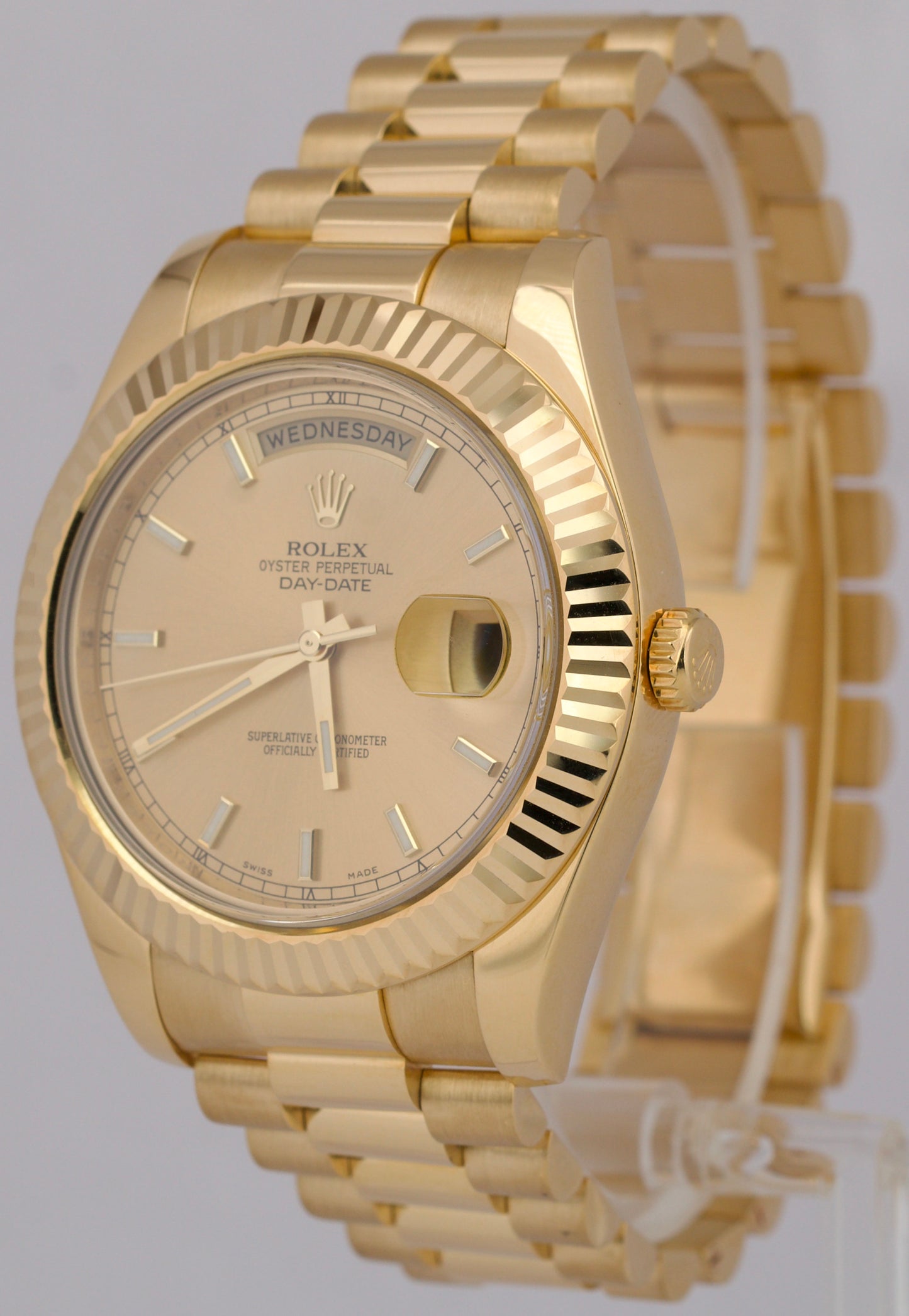 MINT PAPERS Rolex Day-Date II 41mm CHAMPAGNE 18K Yellow Gold Fluted 218238 BOX