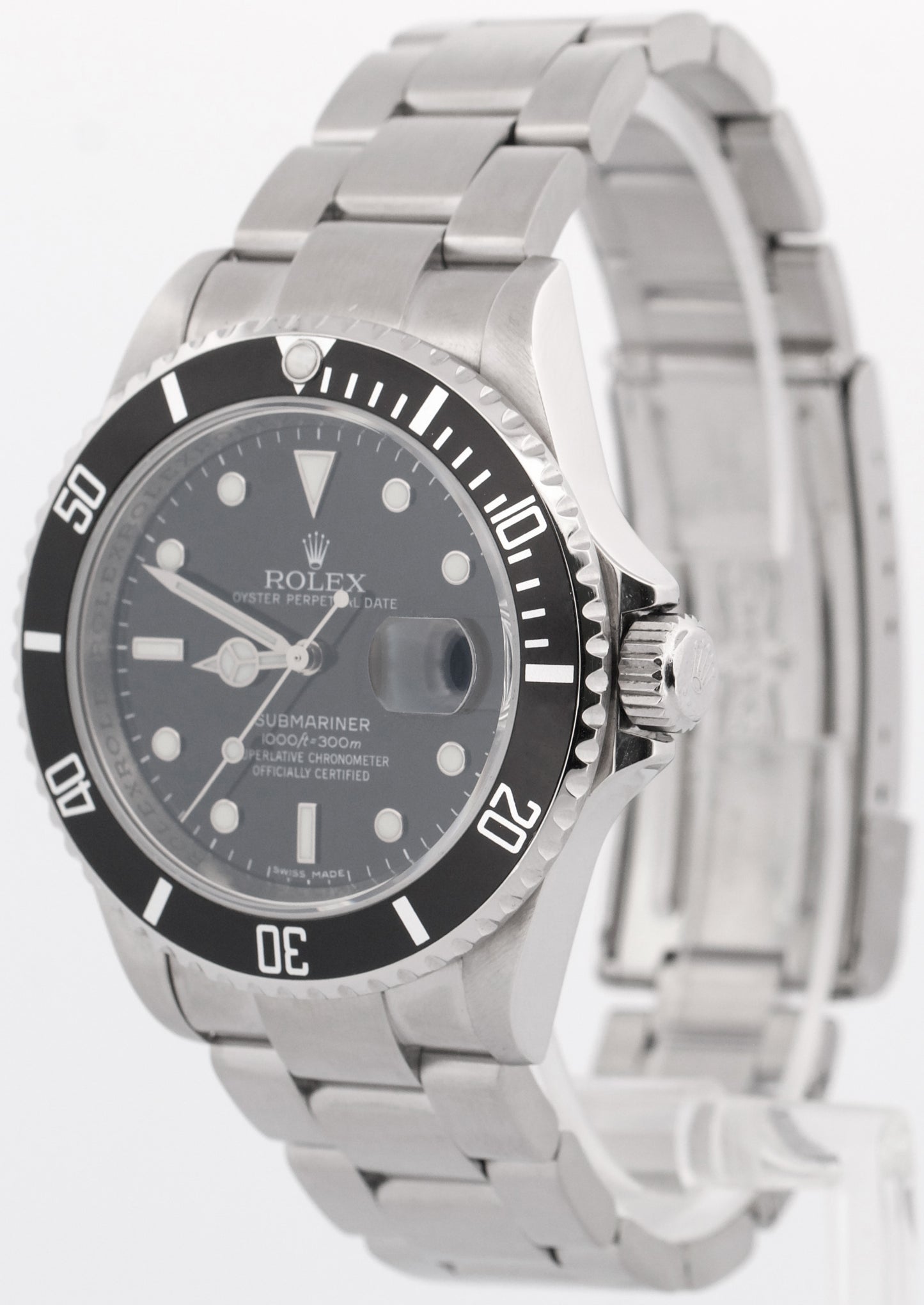 Rolex Submariner Date NO-HOLES Stainless Steel Black REHAUT 40mm 16610T Watch