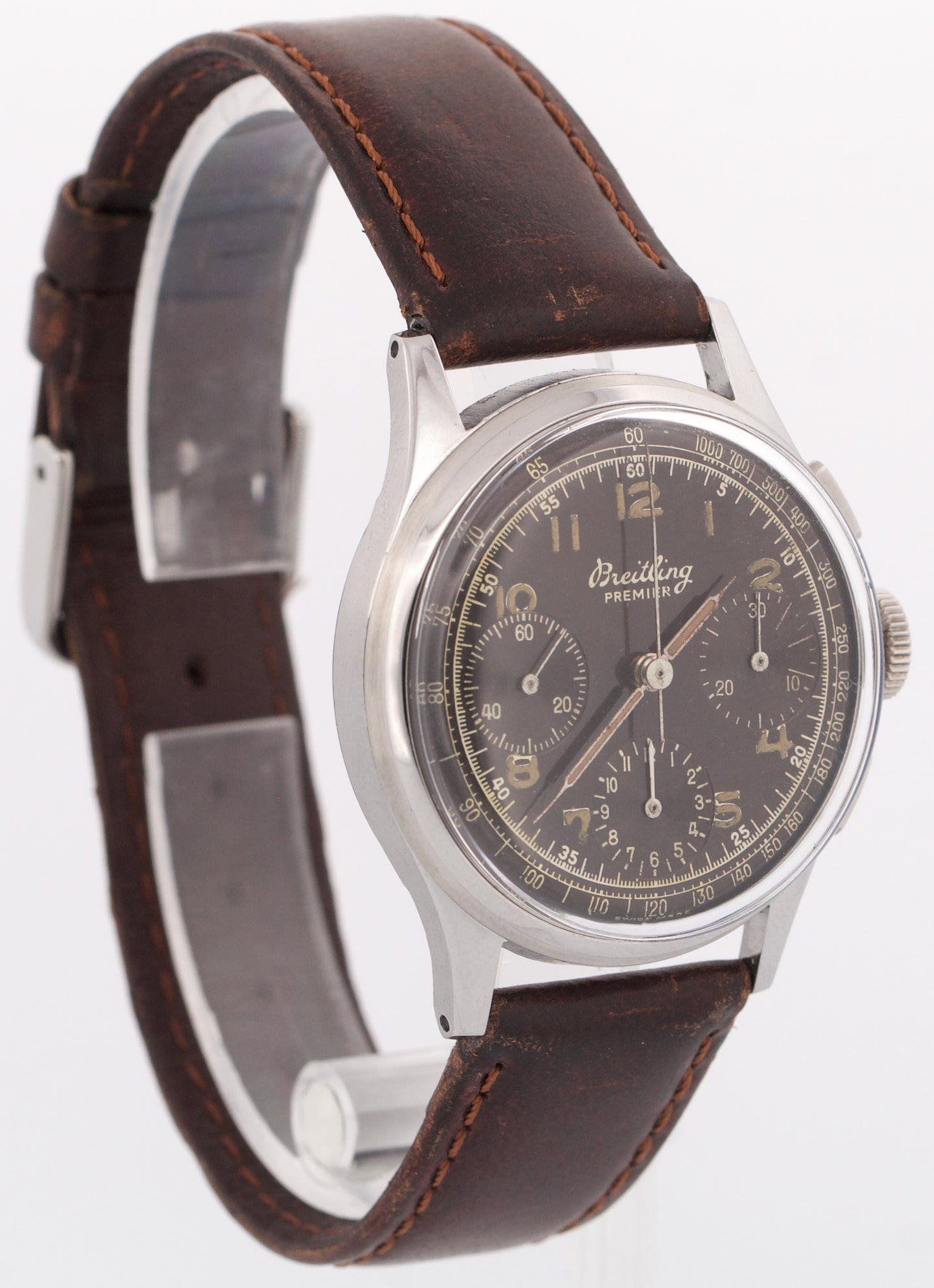 VINTAGE Breitling 787 Premier TROPICAL Chronograph GILT Leather 35mm Manual