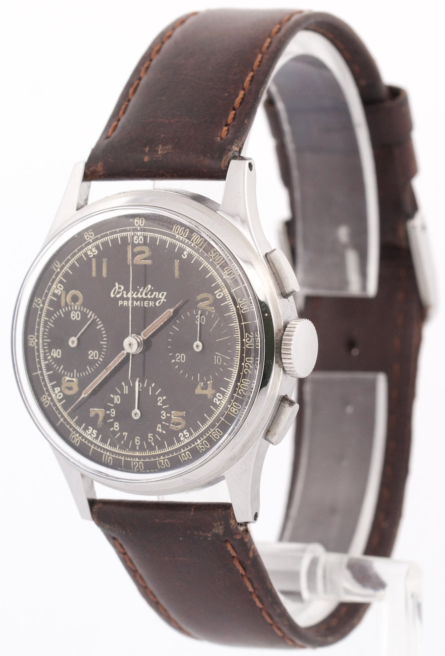VINTAGE Breitling 787 Premier TROPICAL Chronograph GILT Leather 35mm Manual