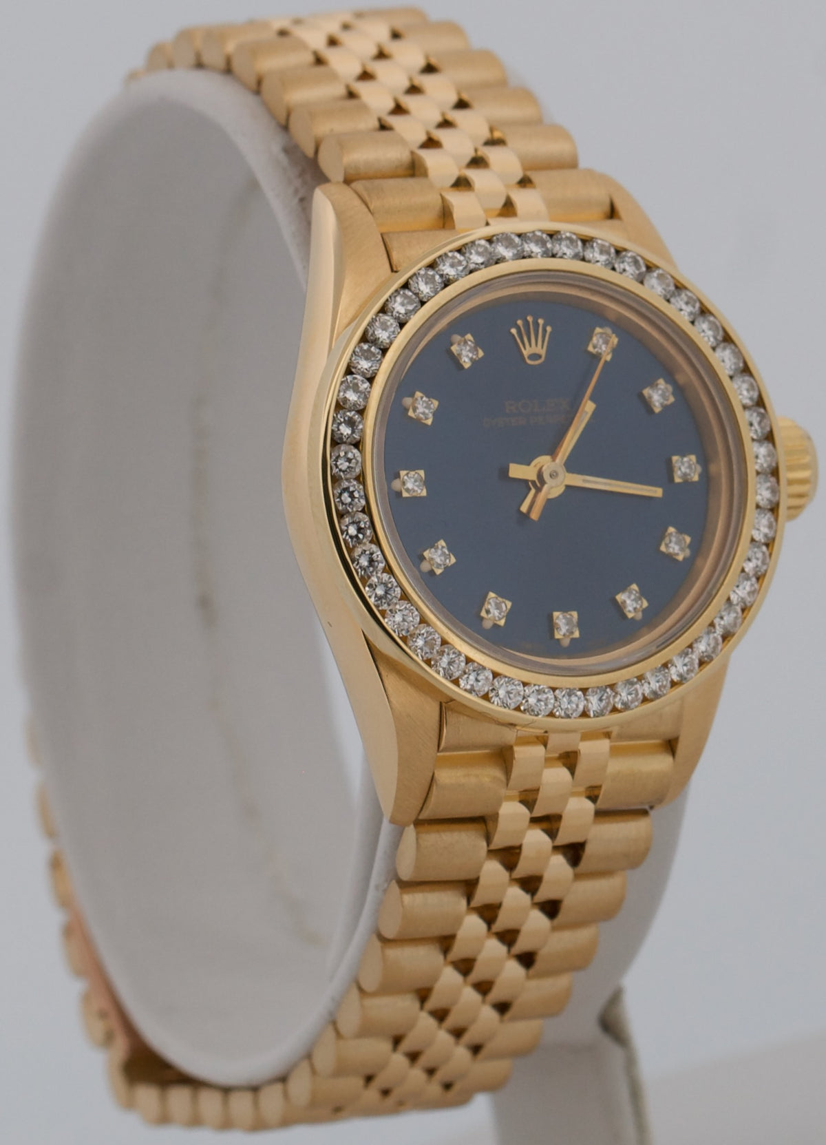1995 Rolex Oyster Perpetual 26mm Blue Diamond 18K Gold Jubilee 67198 Box Papers