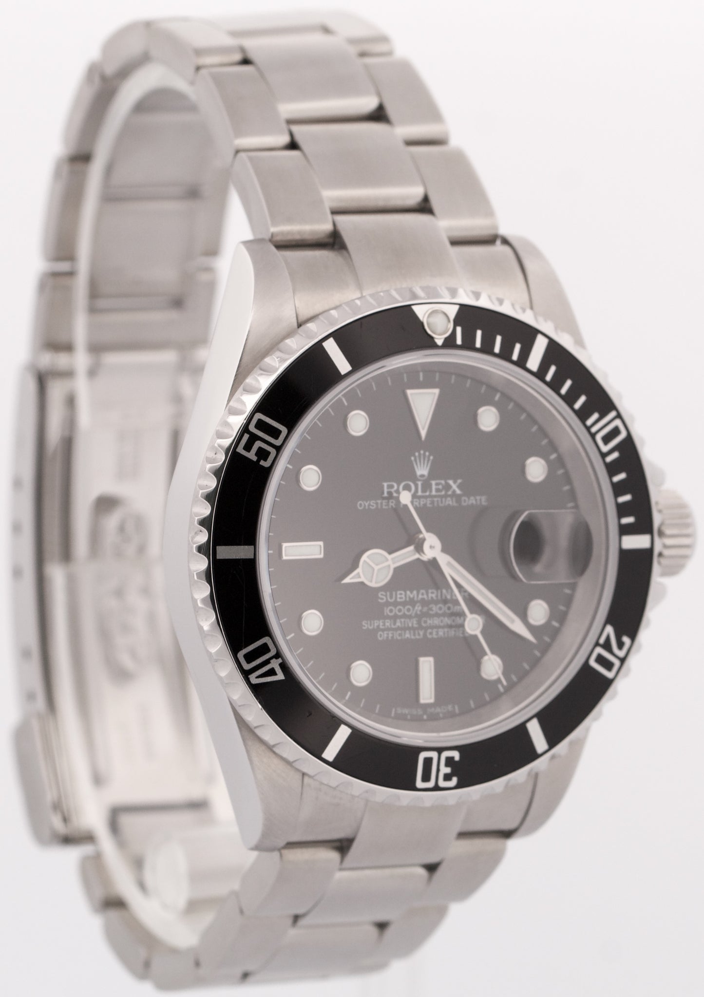 Rolex Submariner Date BLACK Stainless Steel 40mm Oyster NO-HOLES Watch 16610