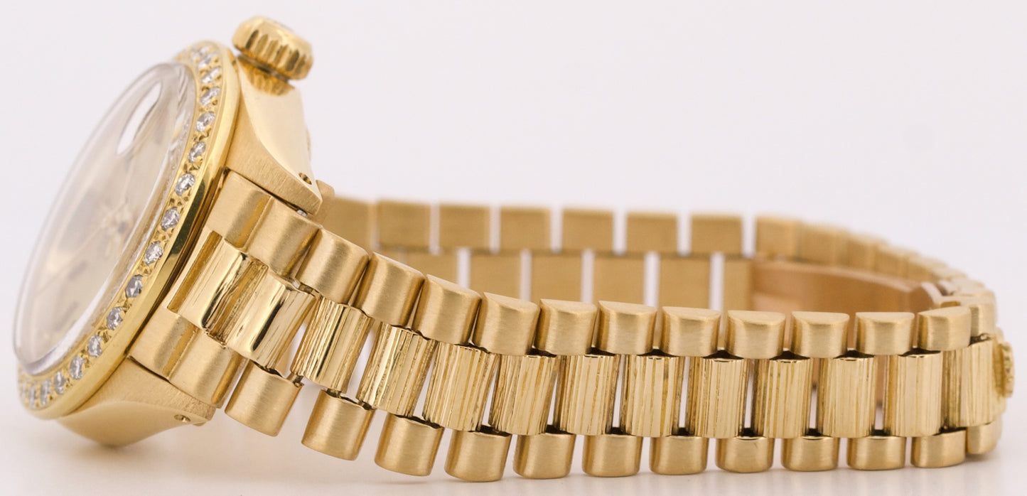 Rolex DateJust President 26mm CHAMPAGNE DIAMOND 18K Yellow Gold BARK 6917 BOX