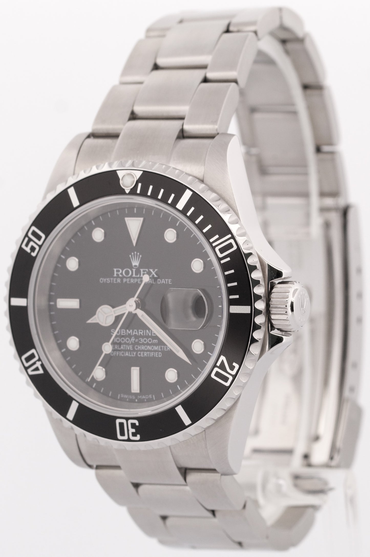 Rolex Submariner Date BLACK Stainless Steel 40mm Oyster NO-HOLES Watch 16610