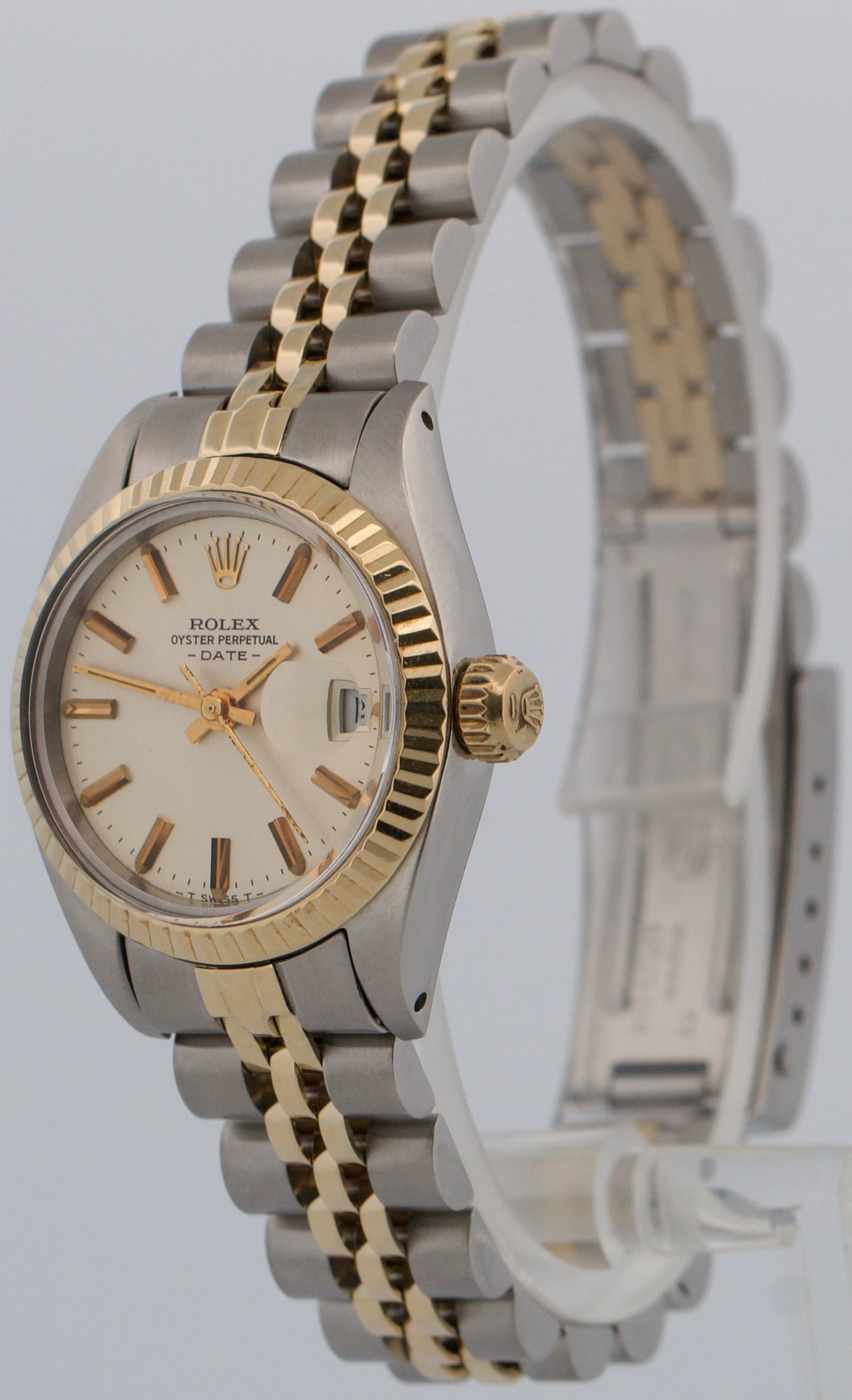 1981 Ladies Rolex Date 6917 26mm Silver Steel 18K Gold Jubilee Box Papers