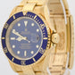 UNPOLISHED Rolex Submariner Date BLUE 18K Yellow Gold NO-HOLES 40mm 16618 Watch