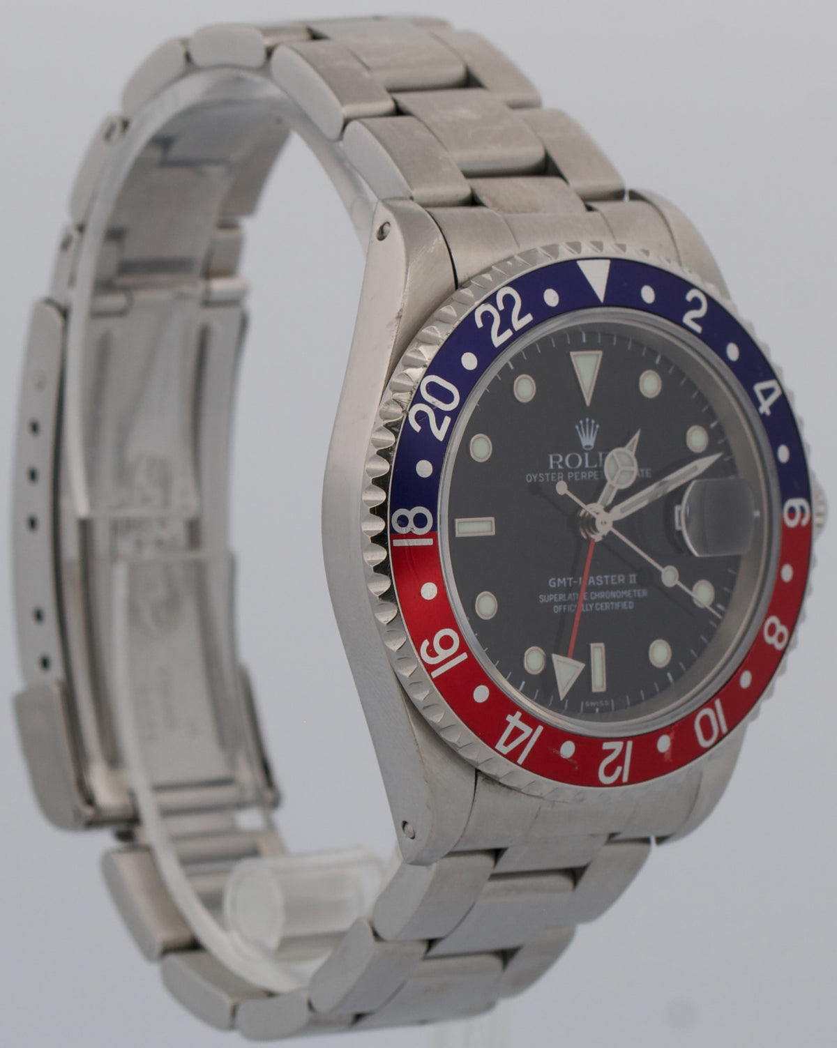 1999 Rolex GMT-Master II 16710 40mm Pepsi Red Blue Black Steel Swiss-Only Box