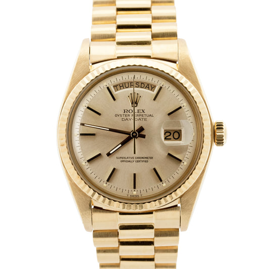 1972 Rolex Day-Date President 36mm Silver Automatic 18K Yellow Gold Watch 1803