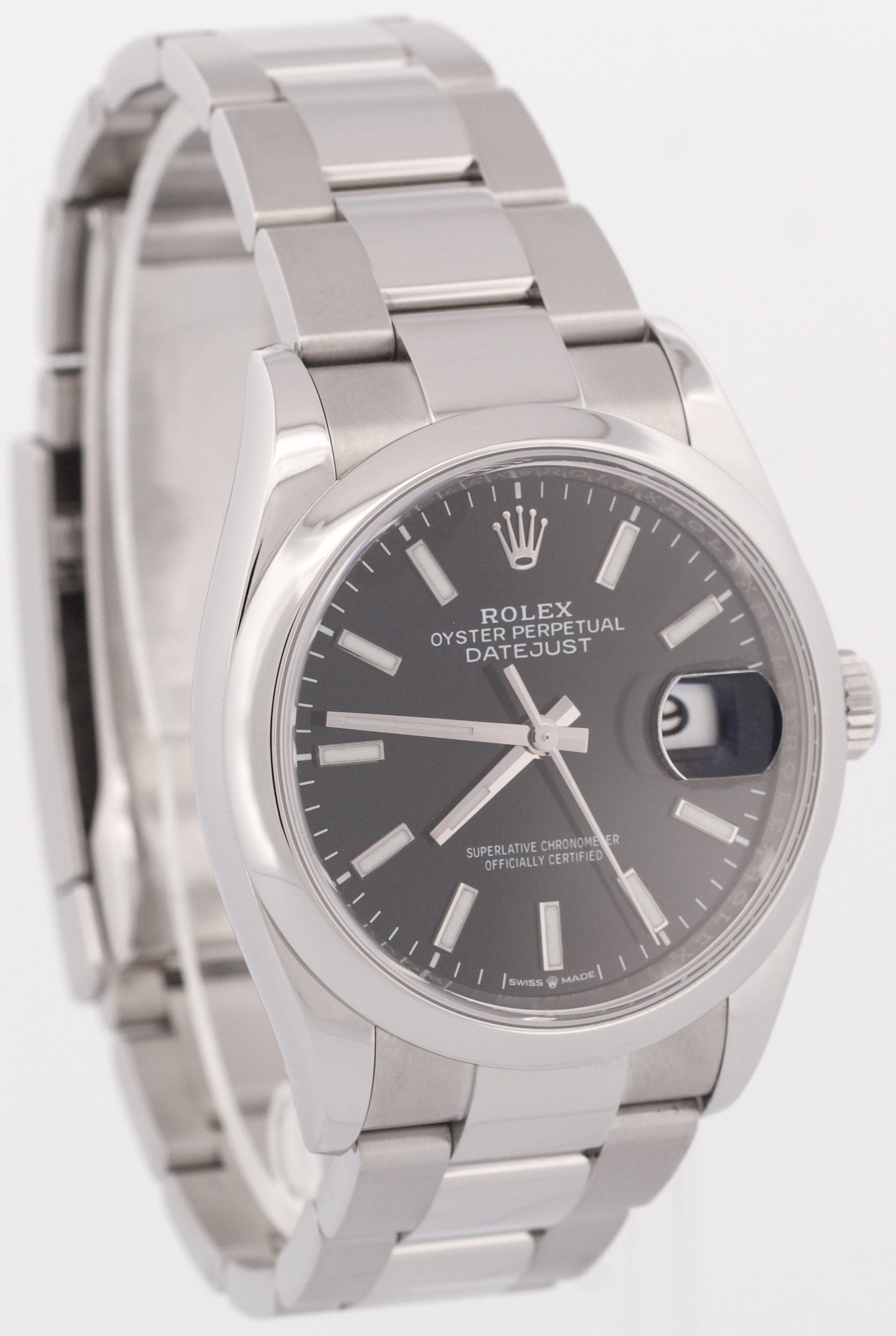 Rolex DateJust 36 BLACK Smooth Oyster Stainless Steel 36mm Watch 126200 BOX