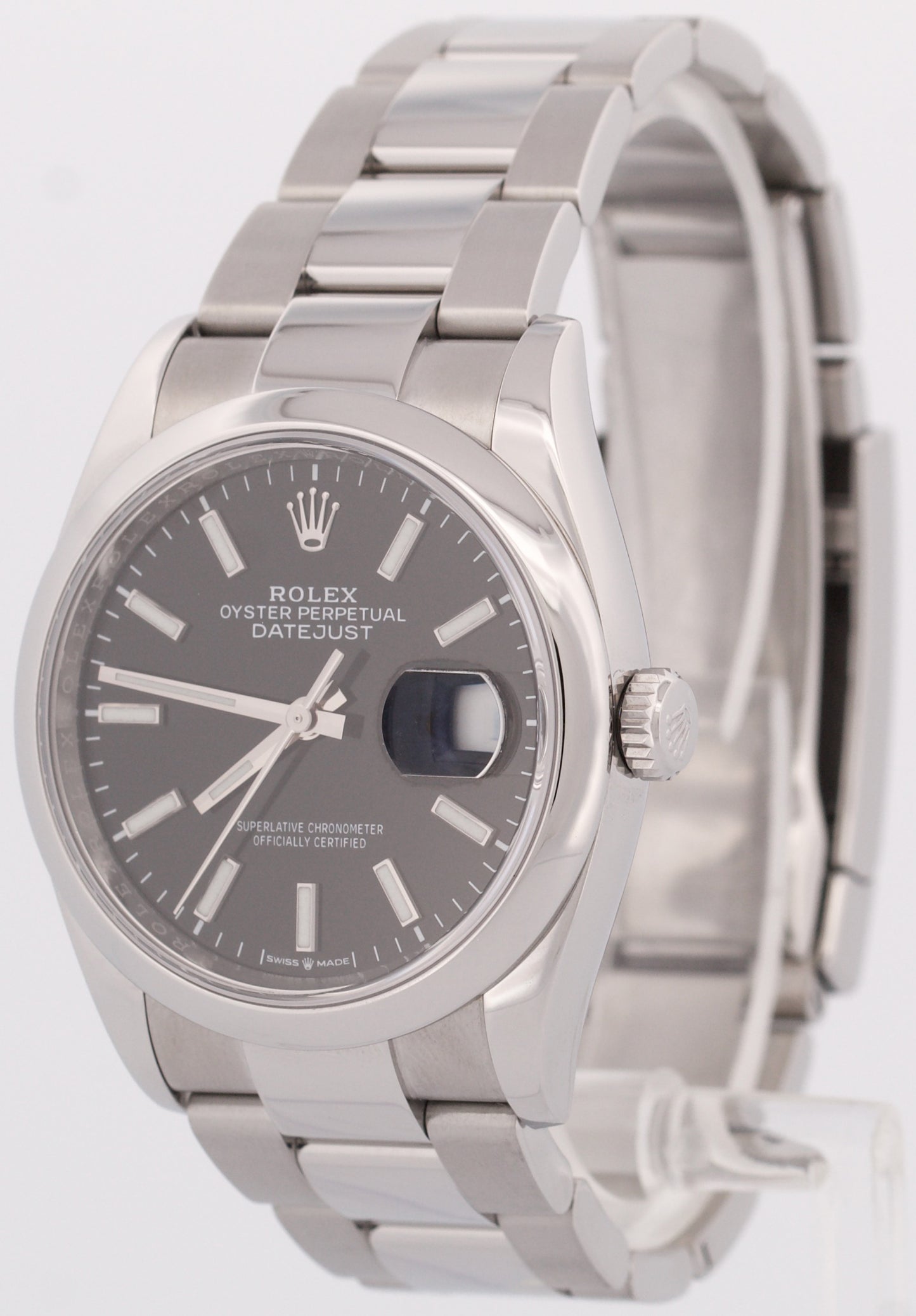 Rolex DateJust 36 BLACK Smooth Oyster Stainless Steel 36mm Watch 126200 BOX
