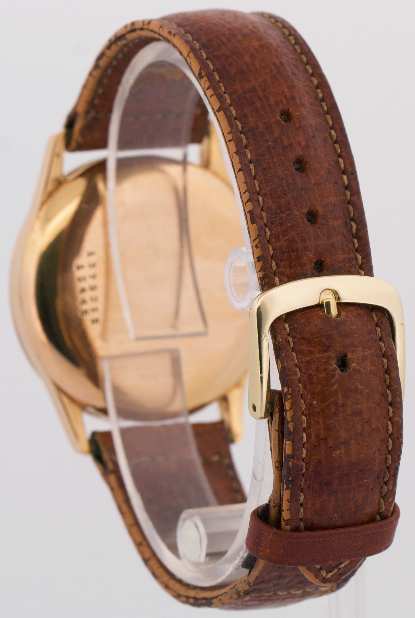 VINTAGE Universal Uni-Compax SILVER 35mm 18K Rose Gold Leather Manual 12445