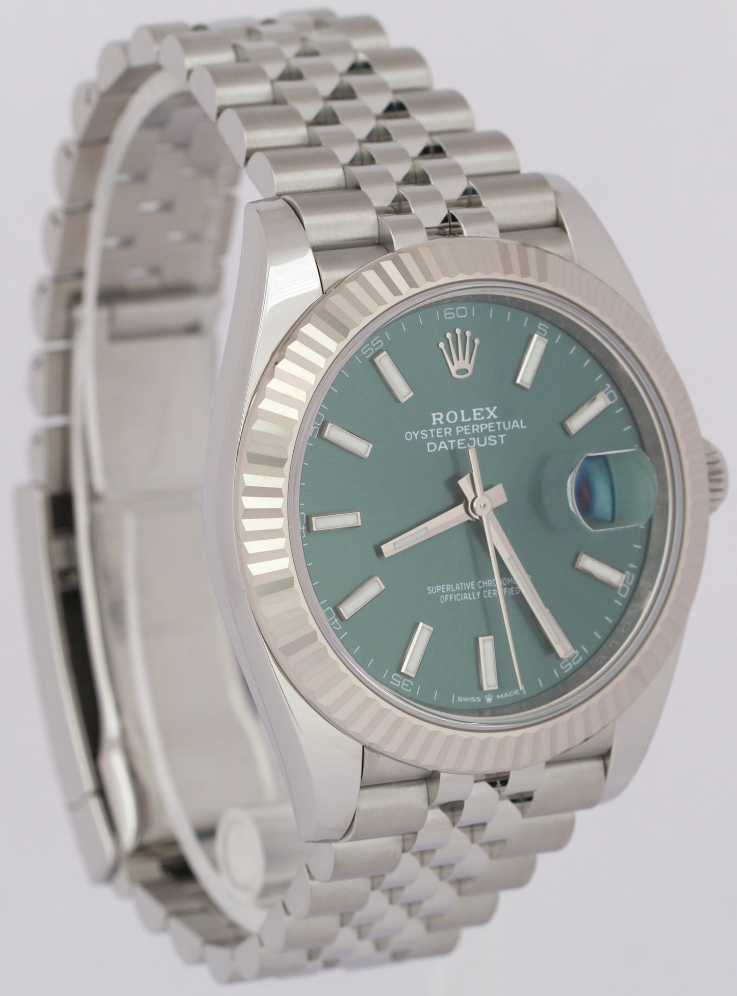 MINT 2024 PAPERS Rolex DateJust 41 Mint Green JUBILEE 41mm Watch 126334 BOX