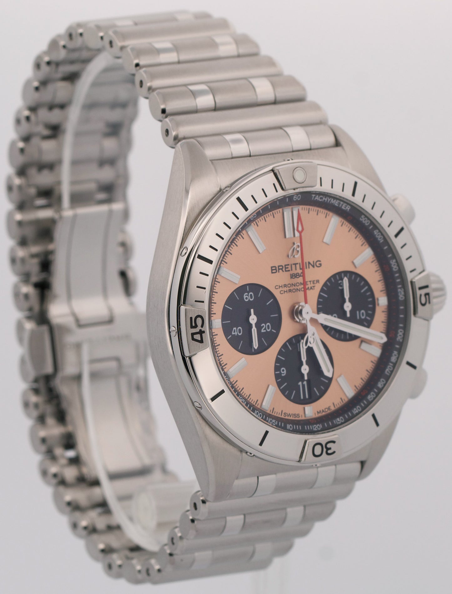 2021 PAPERS Breitling Chronomat B01 SALMON Stainless Steel 42mm AB0134 BOX