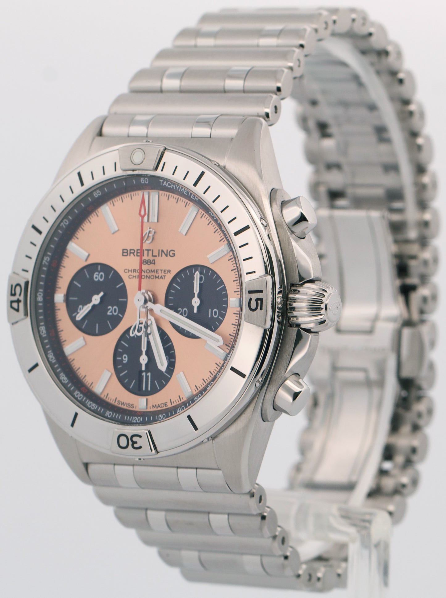 2021 PAPERS Breitling Chronomat B01 SALMON Stainless Steel 42mm AB0134 BOX