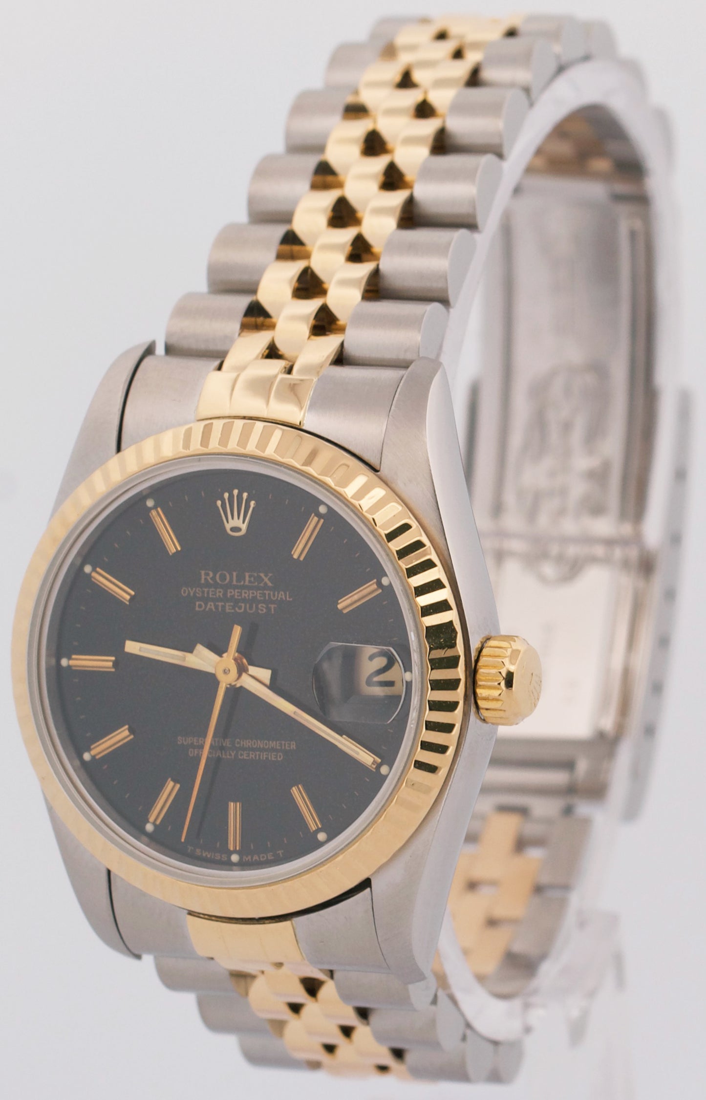 Rolex DateJust 31mm Midsize Two-Tone BLACK 18K Yellow Gold Fluted Watch 68273