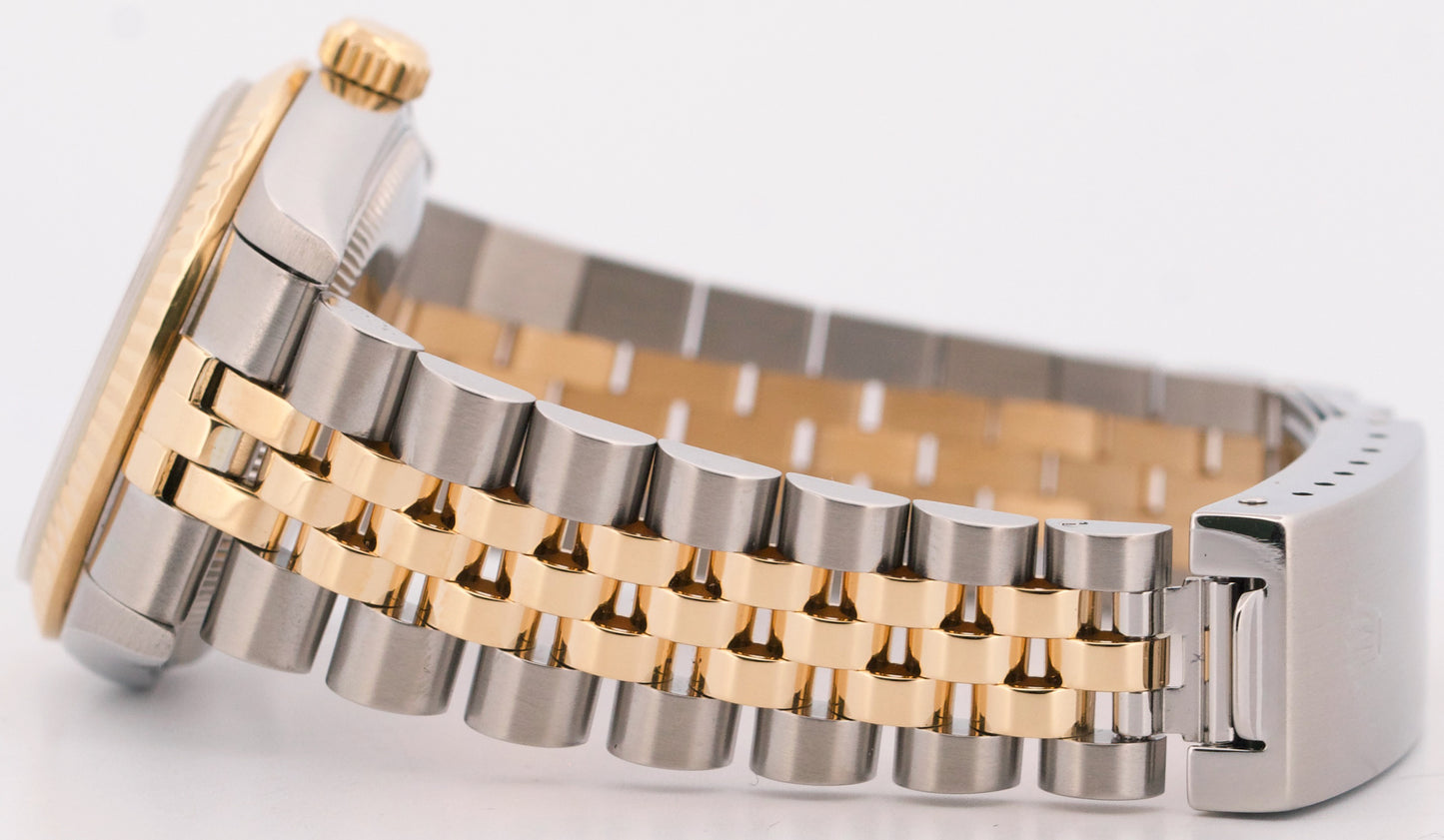 Rolex DateJust 31mm Midsize Two-Tone BLACK 18K Yellow Gold Fluted Watch 68273