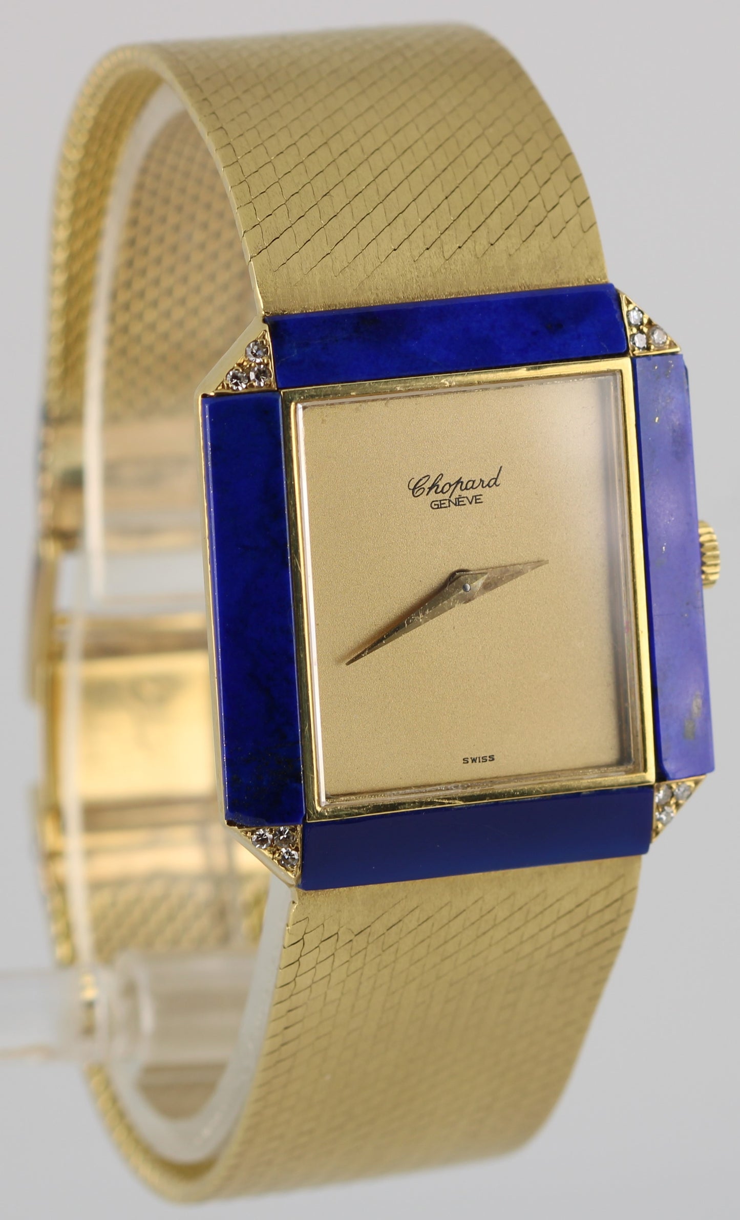 Chopard 18k Yellow Gold Blue Lapis Lazuli Diamond Champagne 29mmX32mm 2114 Watch