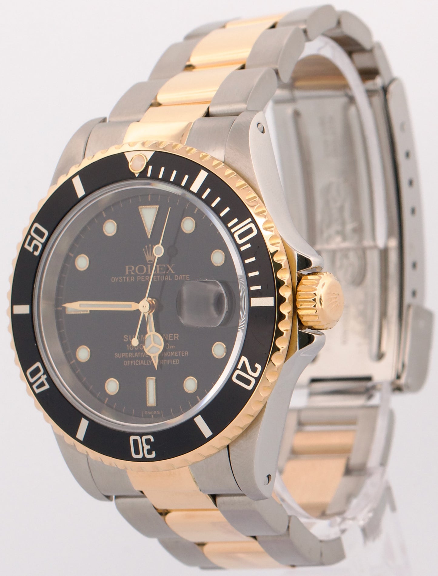 1999 Rolex Submariner Date 40mm BLACK 18K Yellow Gold SWISS ONLY Steel 16613