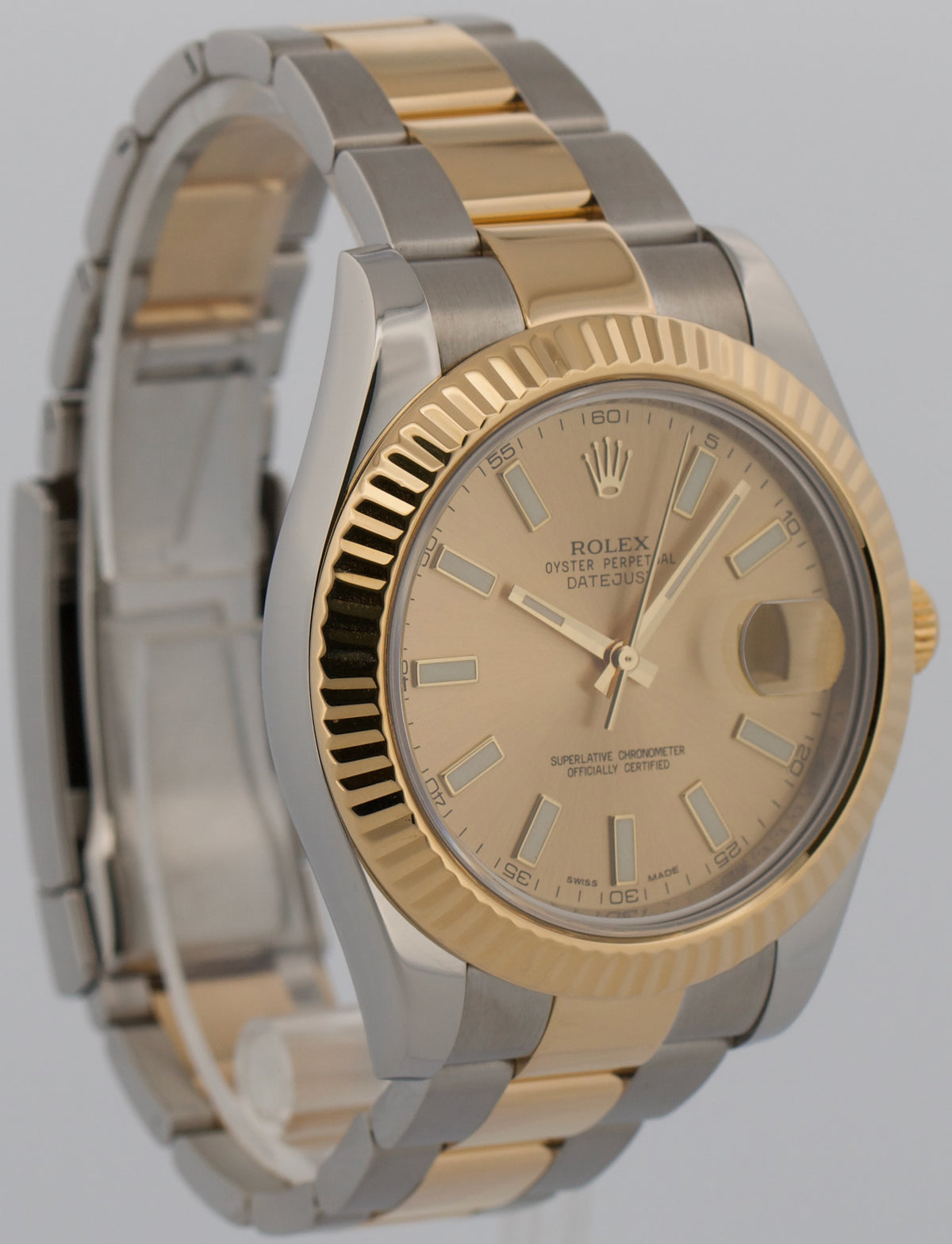 2010 Rolex Datejust II 116333 Champagne 18K Gold Steel Oyster 41mm Box Papers