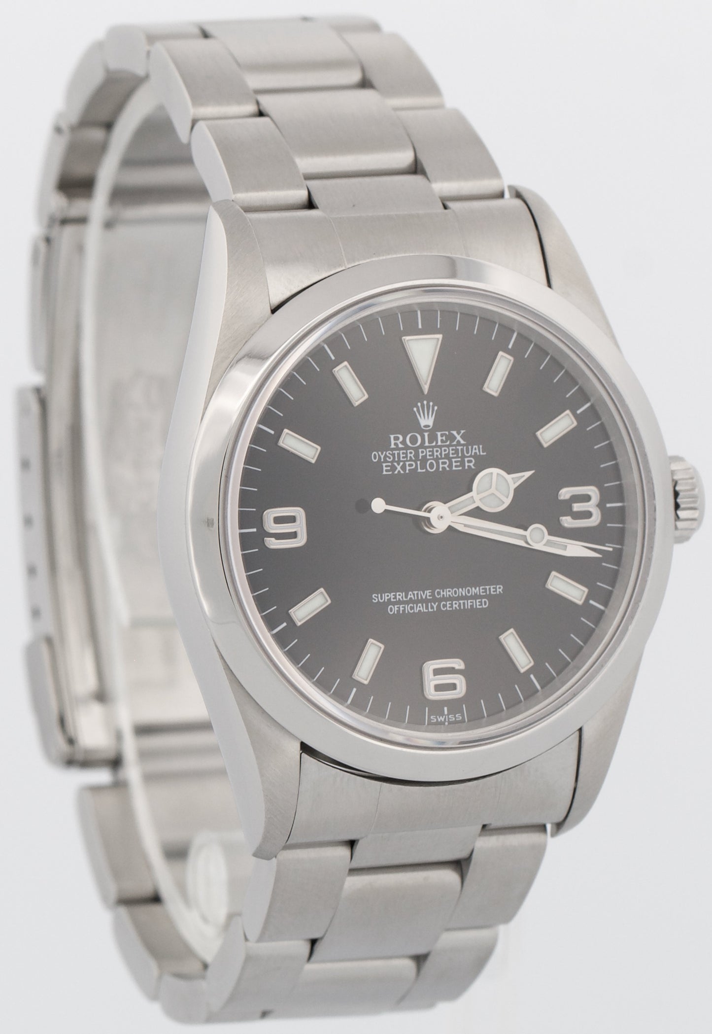 Rolex Explorer I 36mm Black SWISS ONLY Steel Oyster NO-HOLES 3-6-9  Watch 14270