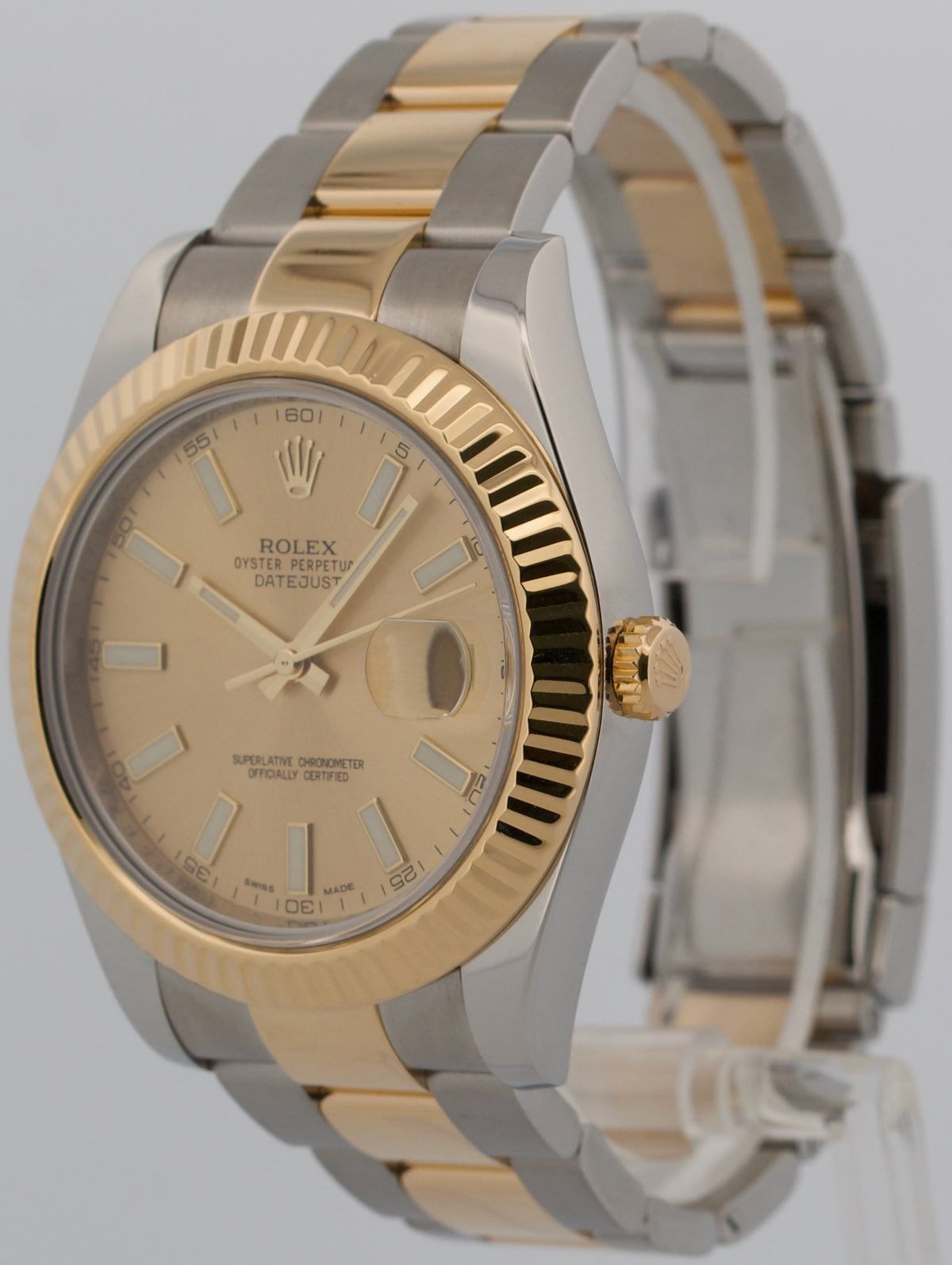 2010 Rolex Datejust II 116333 Champagne 18K Gold Steel Oyster 41mm Box Papers