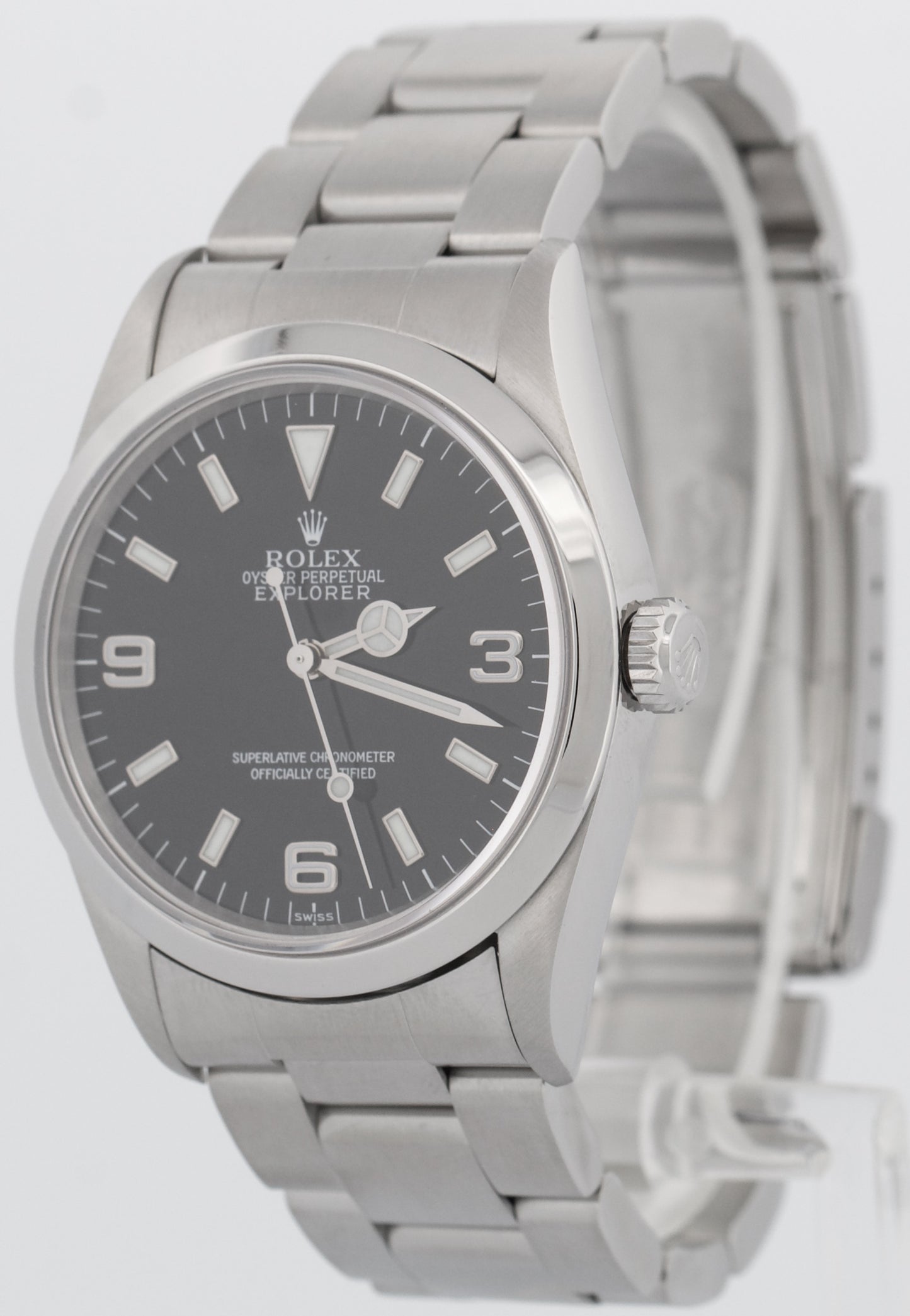 Rolex Explorer I 36mm Black SWISS ONLY Steel Oyster NO-HOLES 3-6-9  Watch 14270