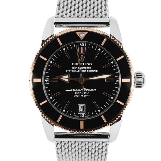 Breitling SuperOcean Heritage 18k Rose Gold Steel Black 42mm UB2010 Watch