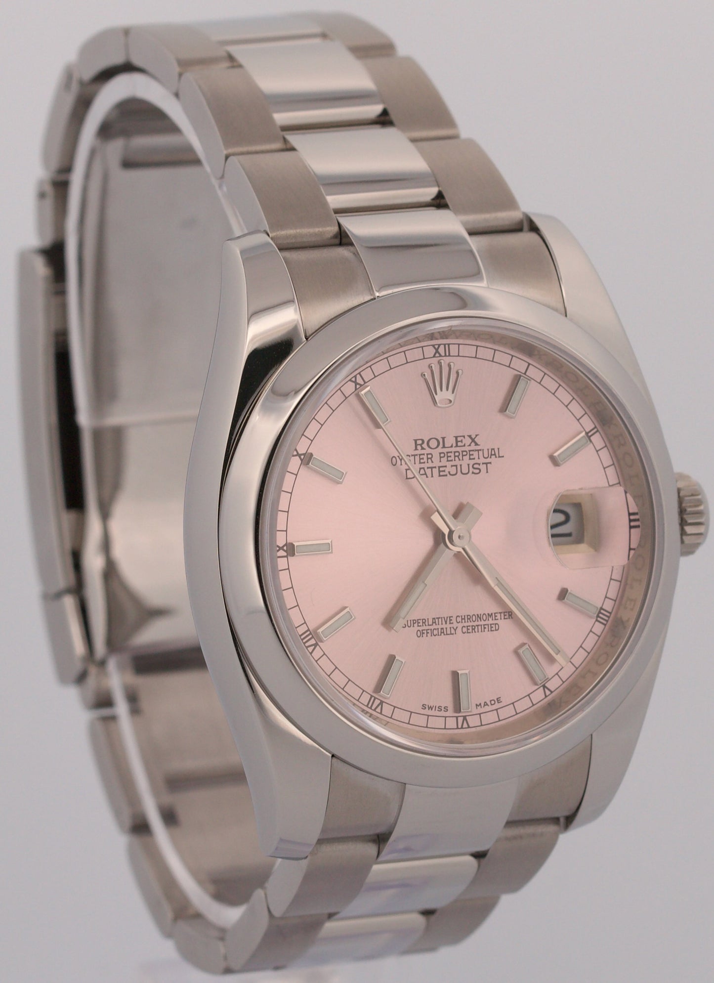 2014 PAPERS Rolex DateJust 36mm PINK Red Roulette OYSTER Steel Watch 116200 BOX