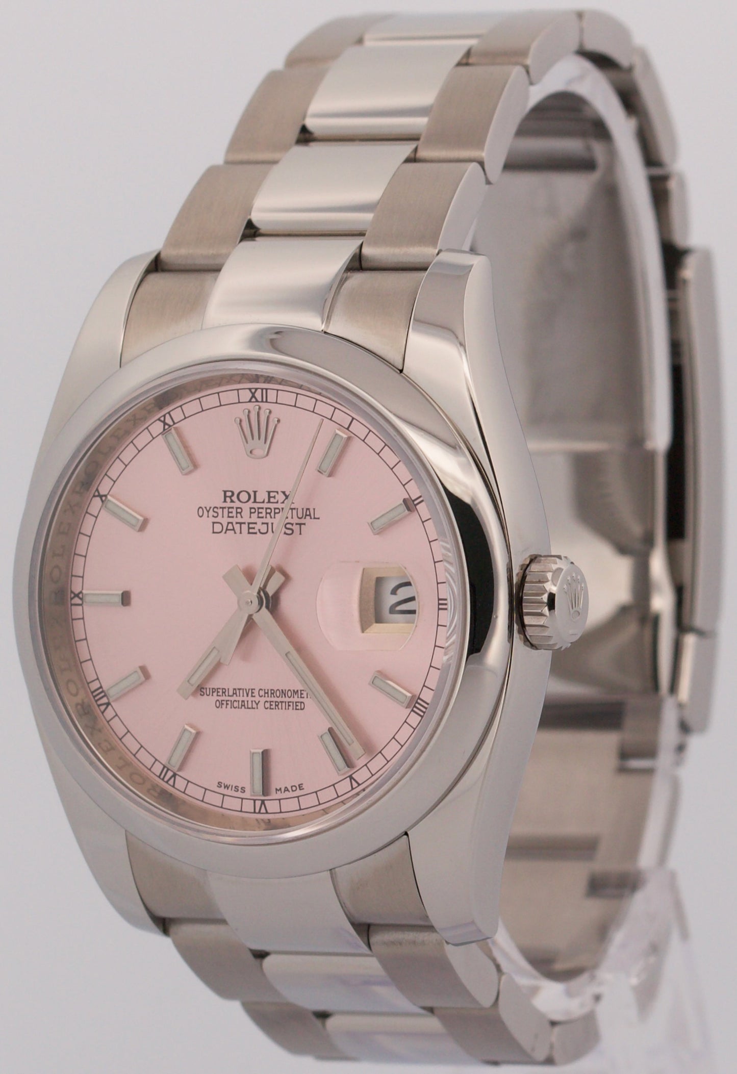 2014 PAPERS Rolex DateJust 36mm PINK Red Roulette OYSTER Steel Watch 116200 BOX