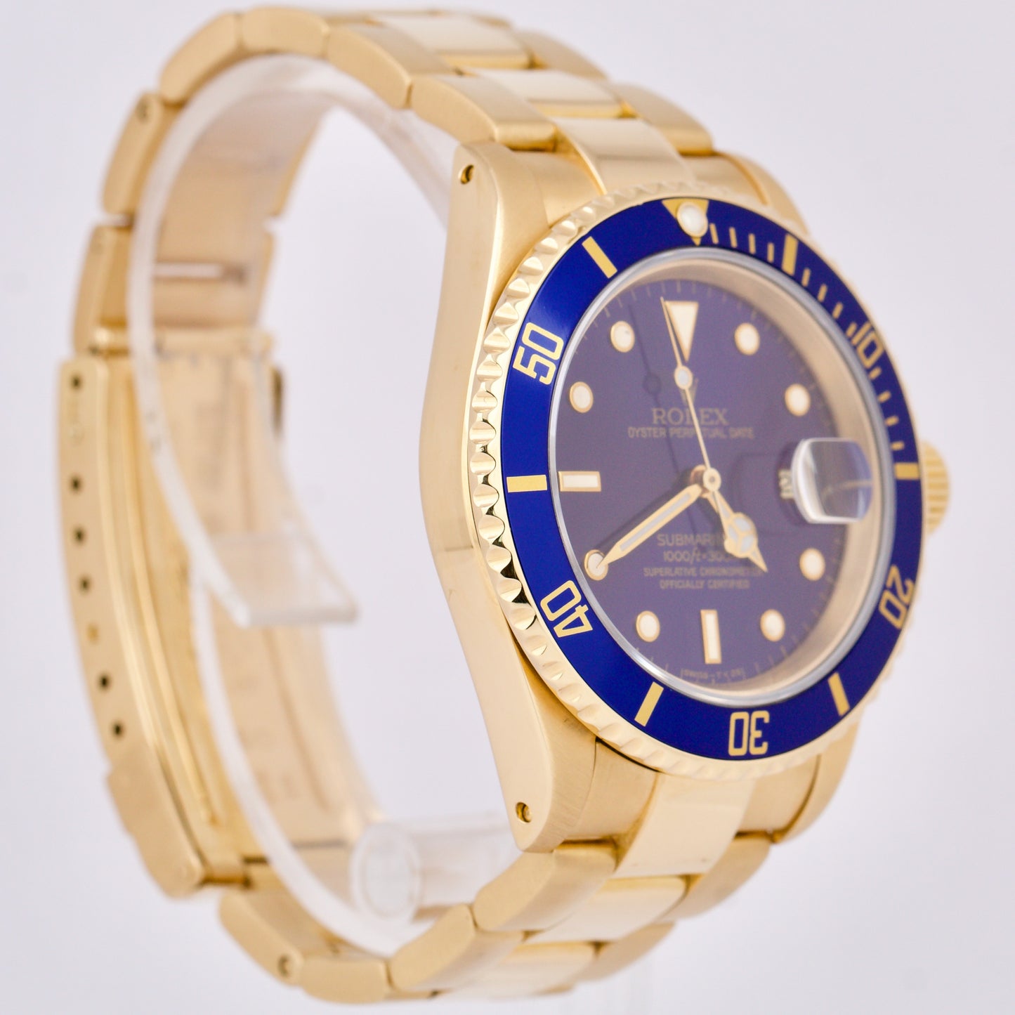 Rolex Submariner Date BLUE 18K Yellow Gold 40mm Oyster Automatic 16618 Watch