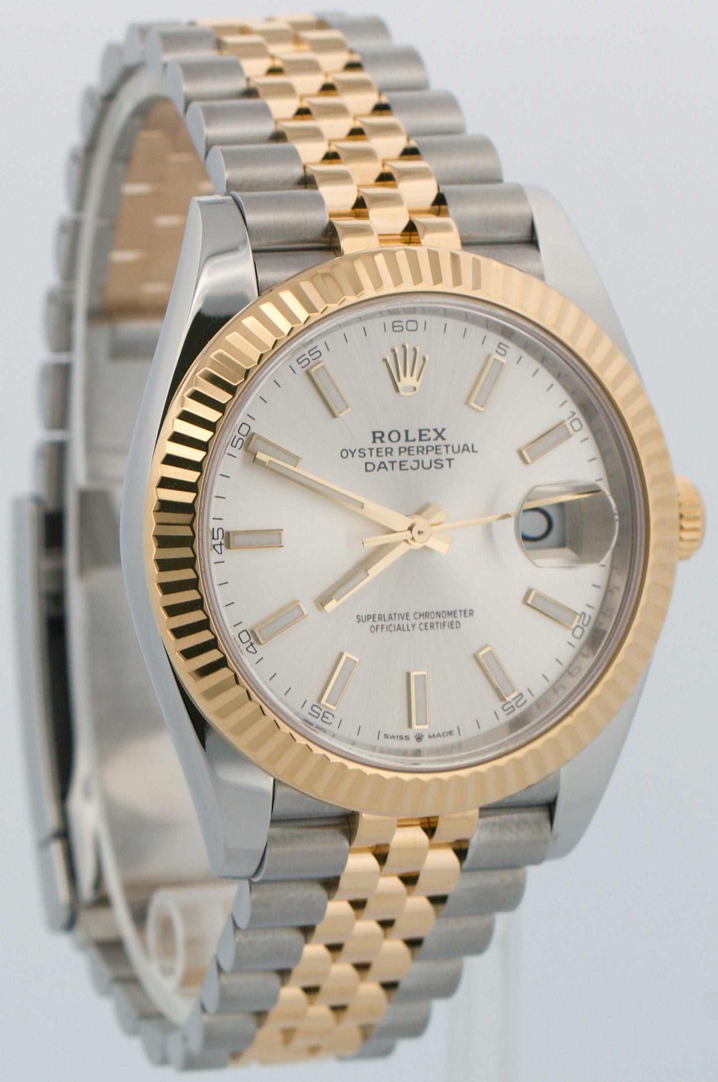 UNWORN PAPERS Rolex DateJust 41 SILVER 18K Gold JUBILEE 41mm 126333 Watch BOX