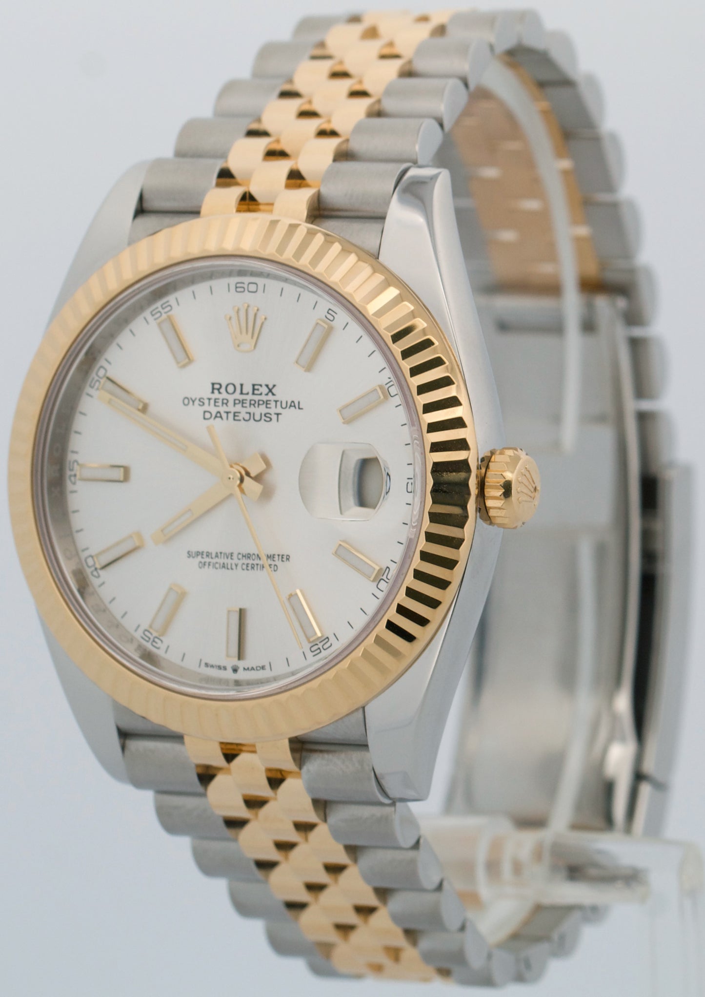 UNWORN PAPERS Rolex DateJust 41 SILVER 18K Gold JUBILEE 41mm 126333 Watch BOX