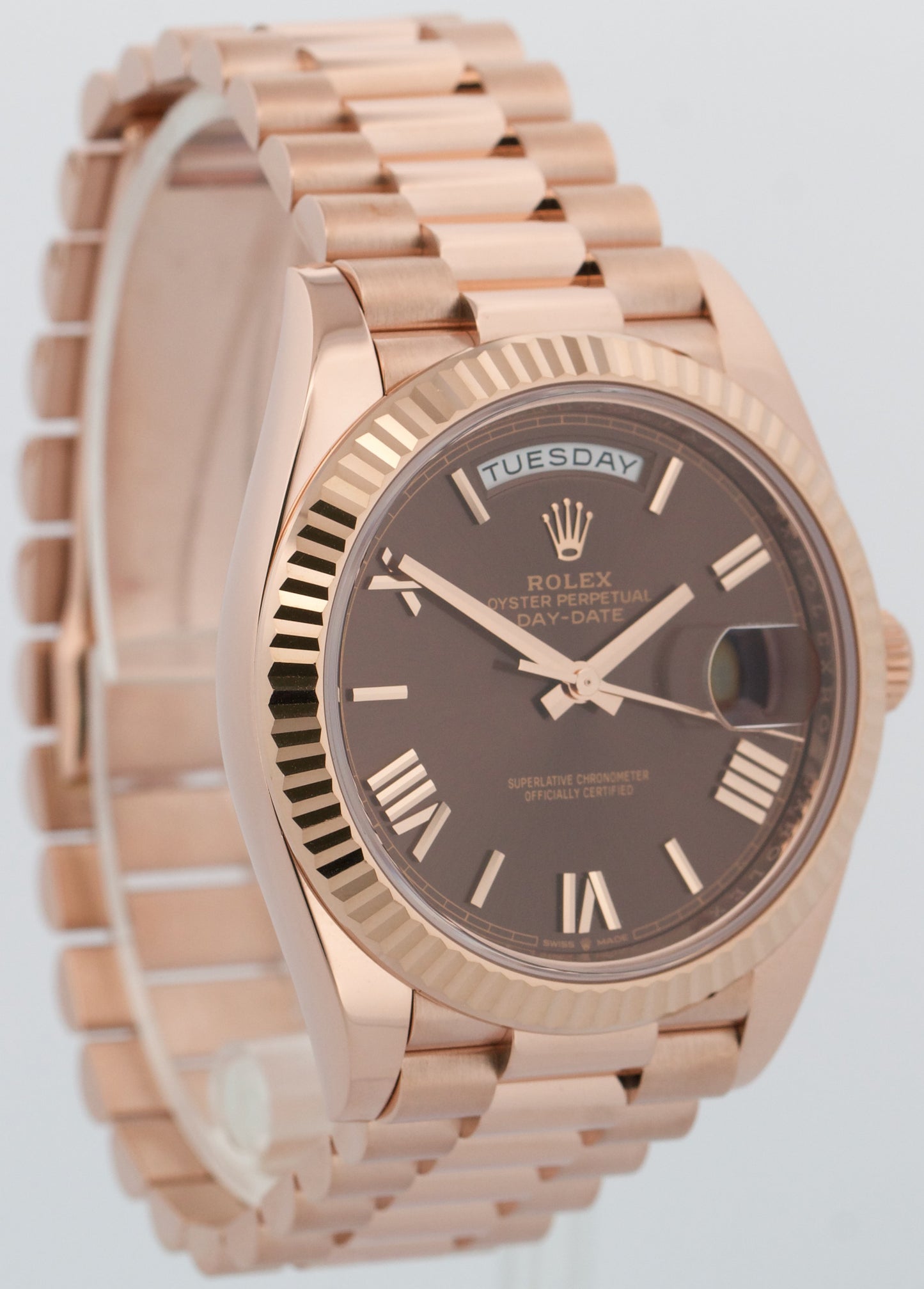 PAPERS Rolex Day-Date President 40mm CHOCOLATE ROMAN Brown 18K Gold 228235 BOX