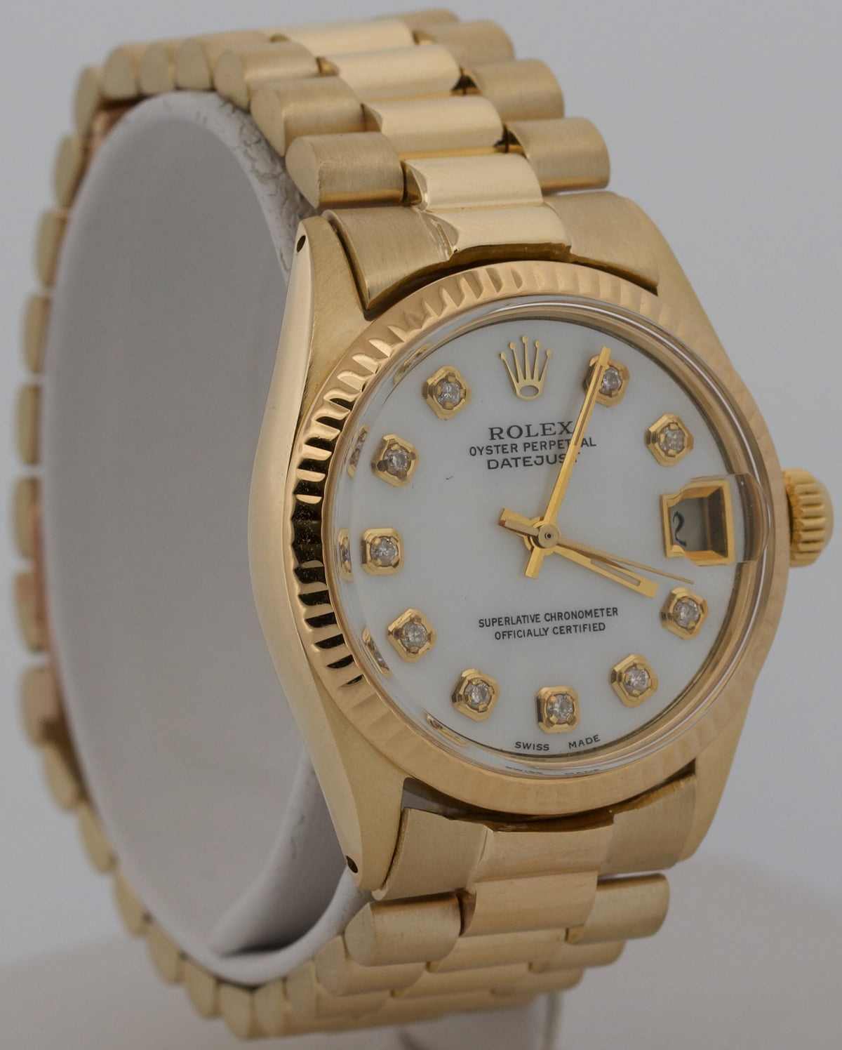 1973 Rolex DateJust Midsize 6827 President MOP Diamond 18K Yellow Gold 31mm