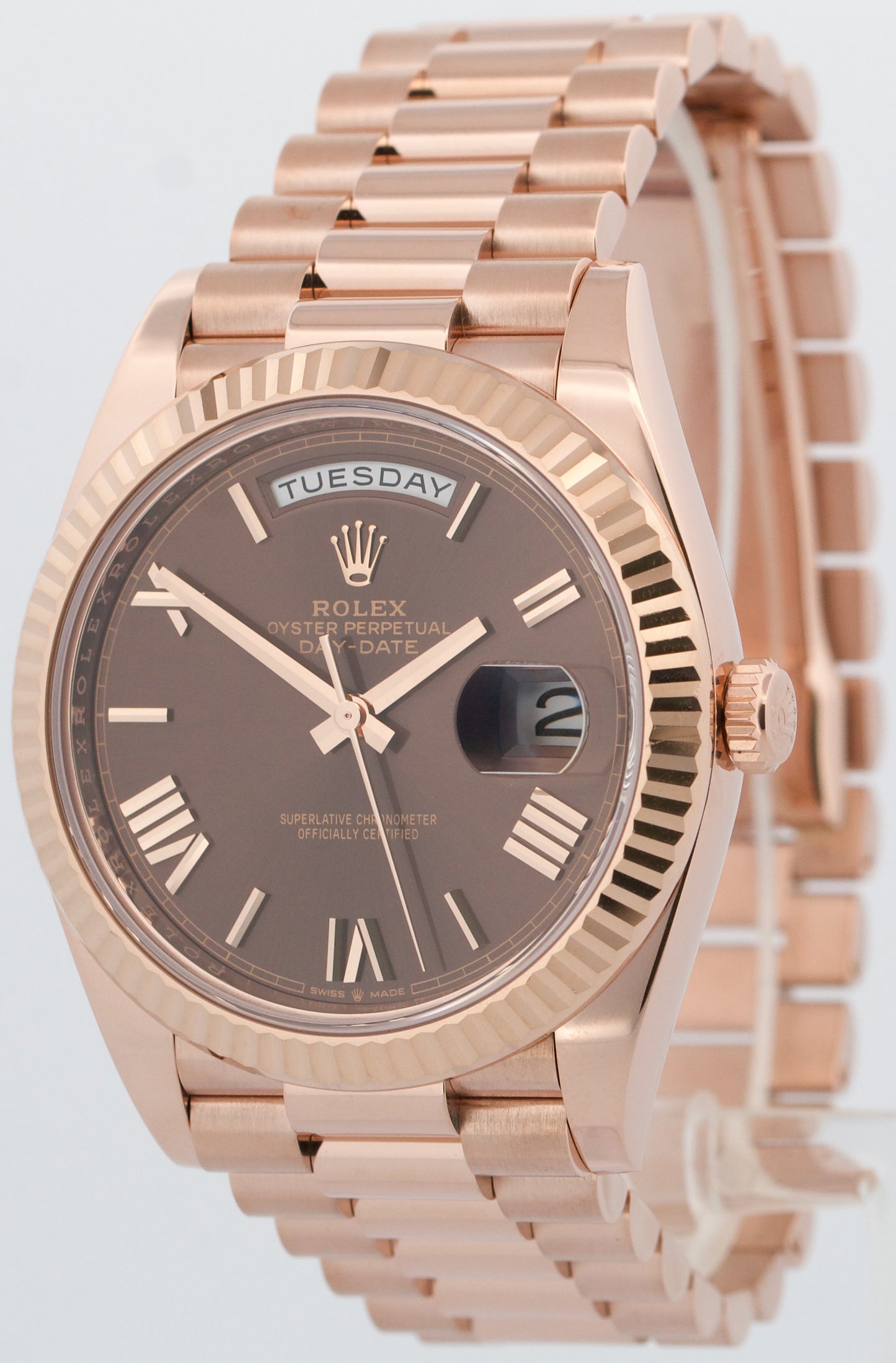 PAPERS Rolex Day-Date President 40mm CHOCOLATE ROMAN Brown 18K Gold 228235 BOX