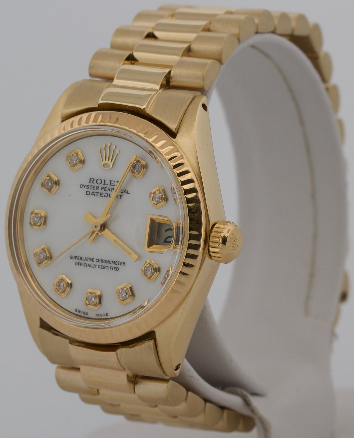 1973 Rolex DateJust Midsize 6827 President MOP Diamond 18K Yellow Gold 31mm