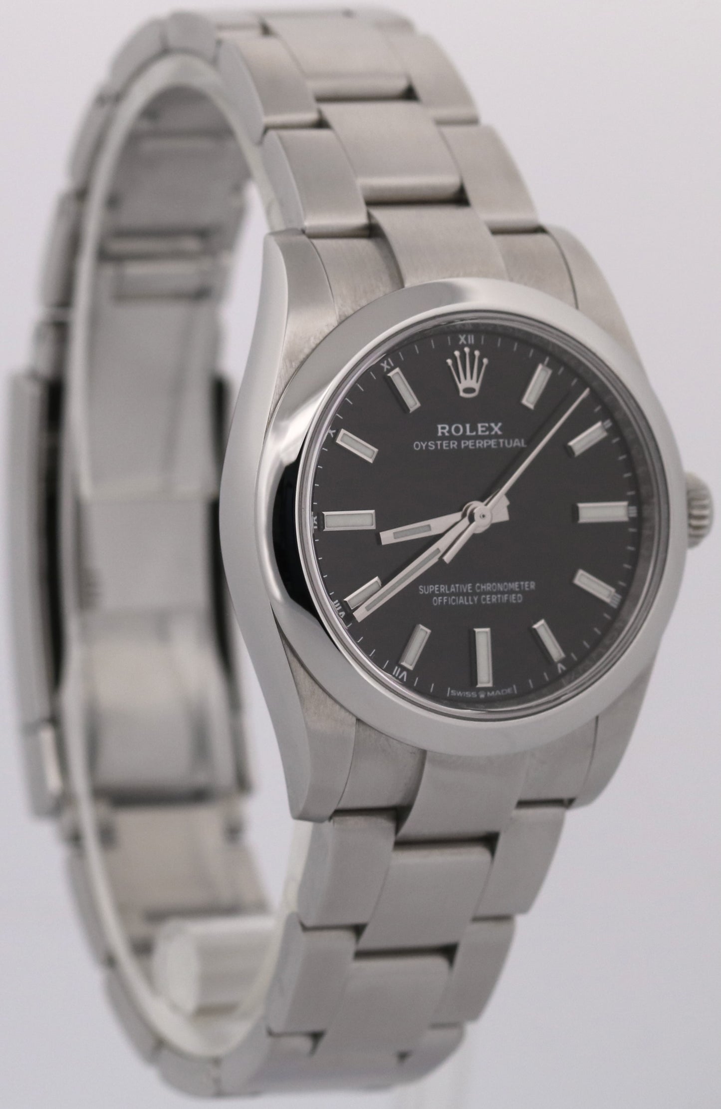 2022 PAPERS Rolex Oyster Perpetual BLACK Steel 34mm Oyster Watch 124200 BOX