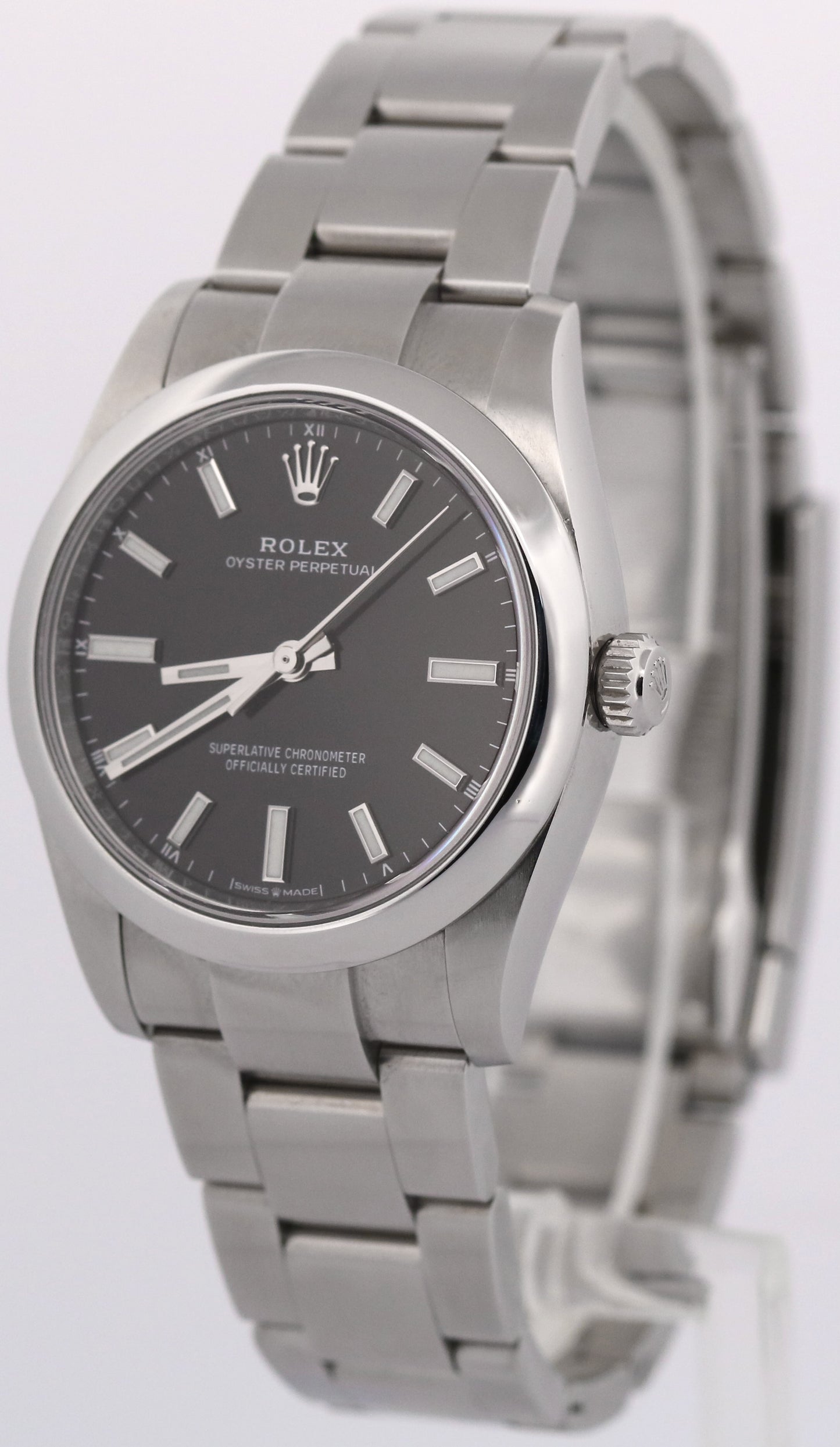 2022 PAPERS Rolex Oyster Perpetual BLACK Steel 34mm Oyster Watch 124200 BOX