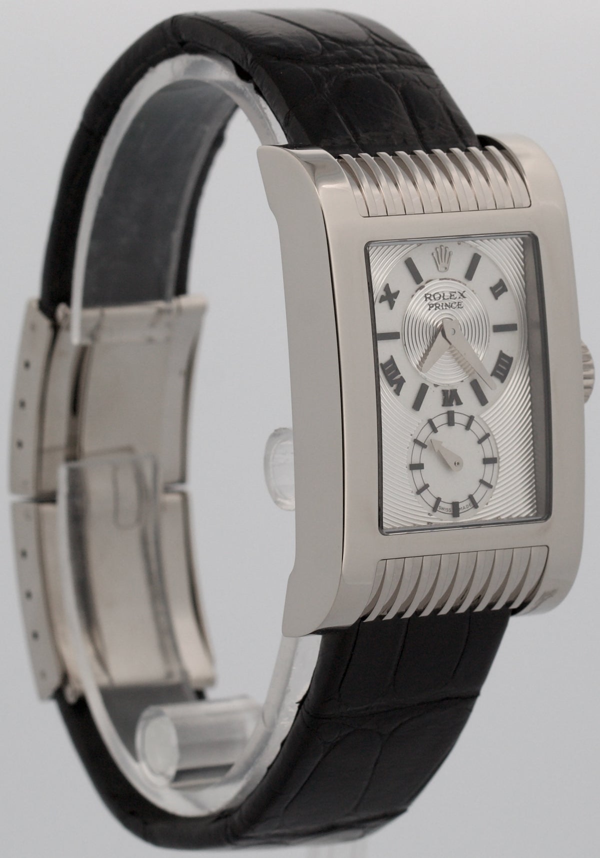 Rolex Cellini Prince Dual Time 5443/9 Silver 18K White Gold 38mm x 28mm Box