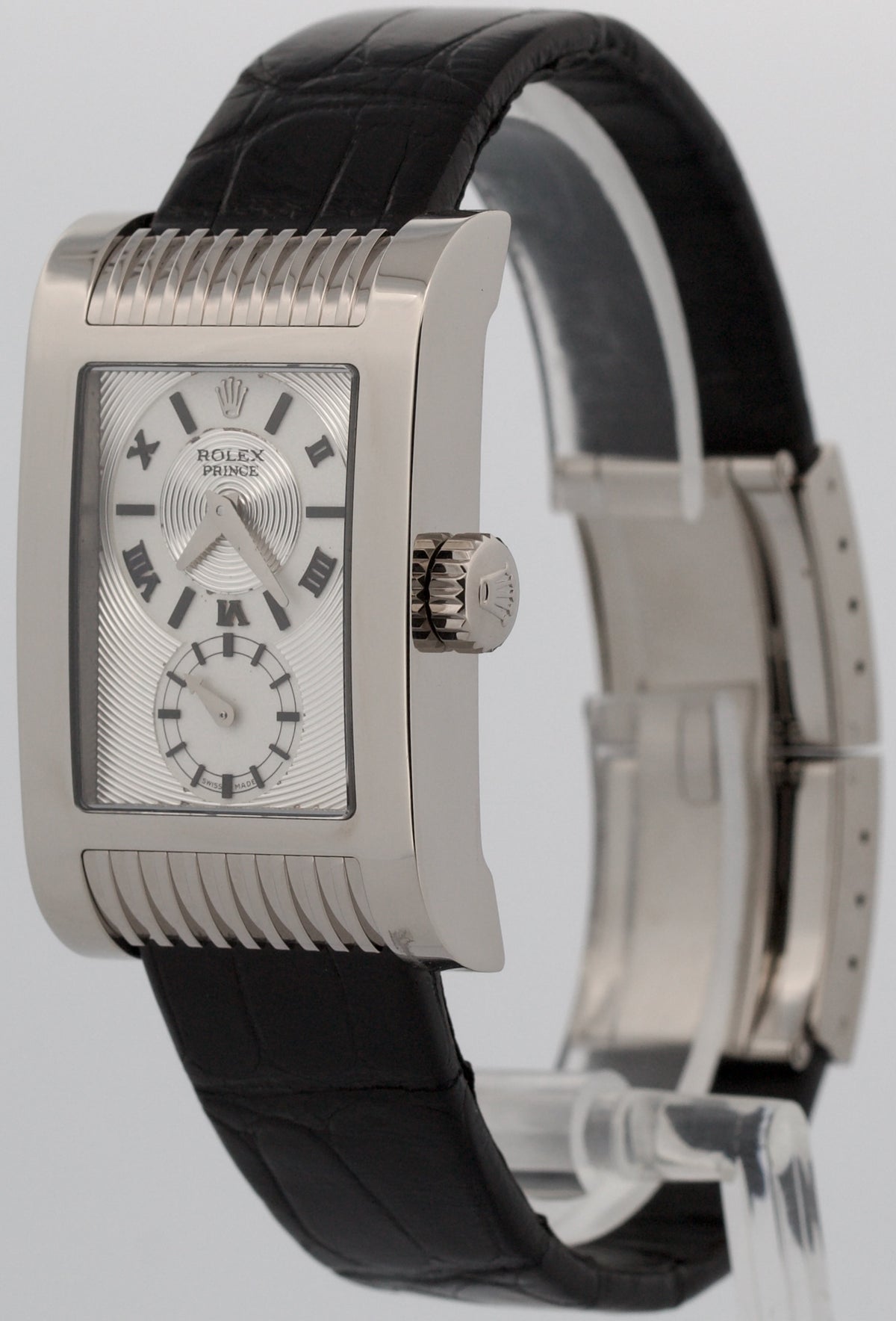 Rolex Cellini Prince Dual Time 5443/9 Silver 18K White Gold 38mm x 28mm Box