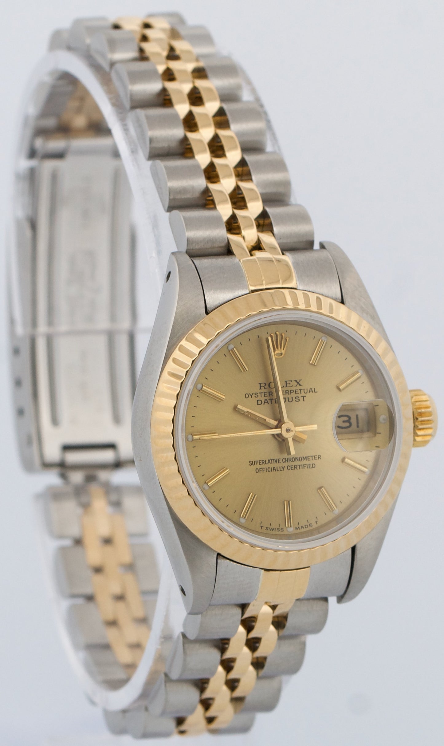 Ladies Rolex DateJust 26mm CHAMPAGNE 18K Yellow Gold Steel JUBILEE Fluted 69173