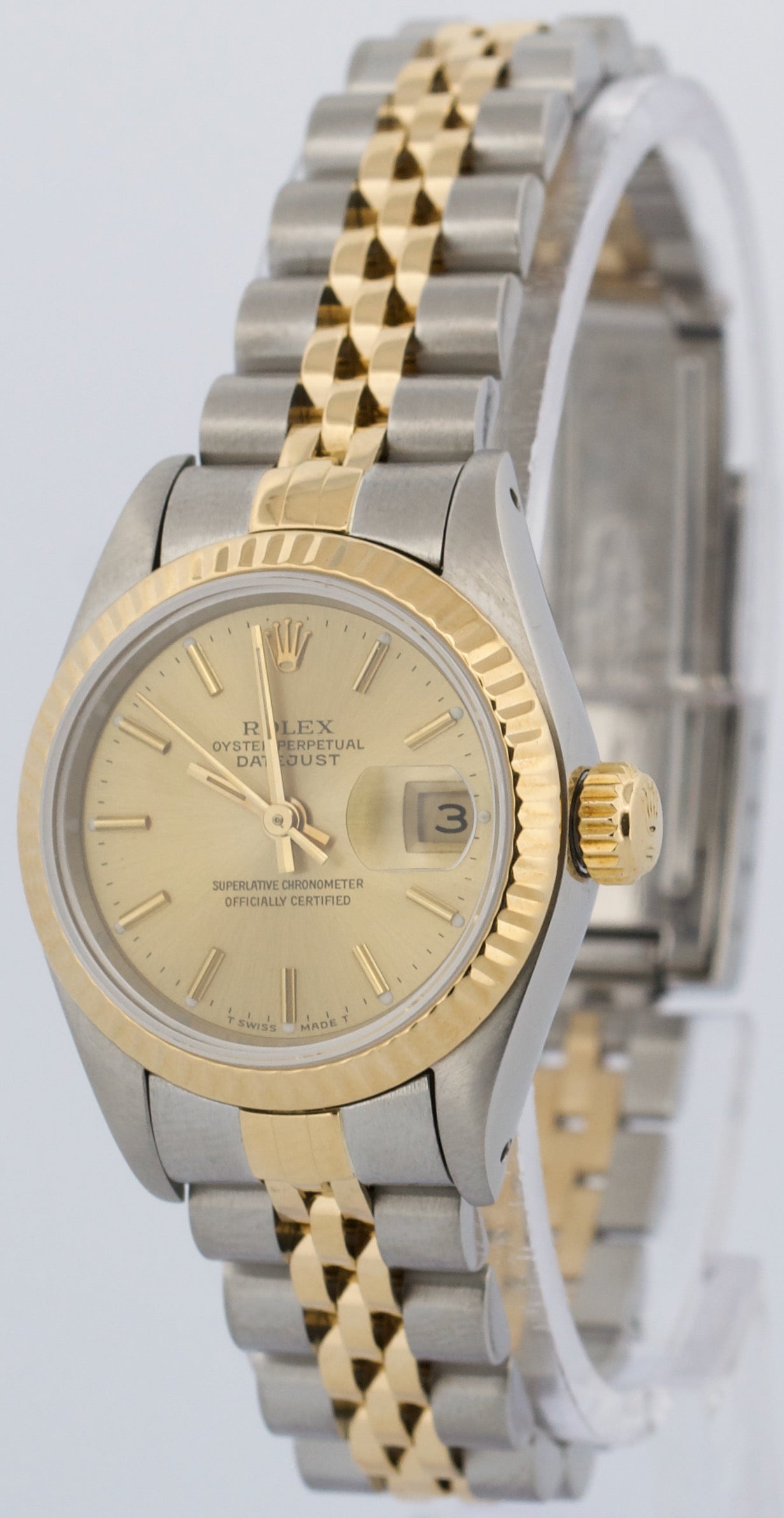 Ladies Rolex DateJust 26mm CHAMPAGNE 18K Yellow Gold Steel JUBILEE Fluted 69173