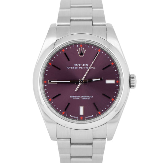 MINT PAPERS Rolex Oyster Perpetual Red GRAPE 39mm 114300 Steel Purple Watch BOX