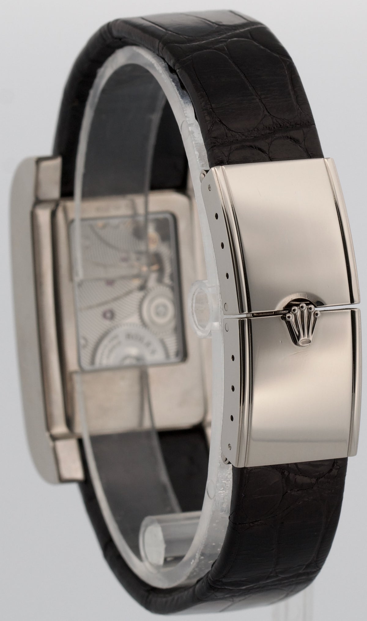 Rolex Cellini Prince Dual Time 5443/9 Silver 18K White Gold 38mm x 28mm Box