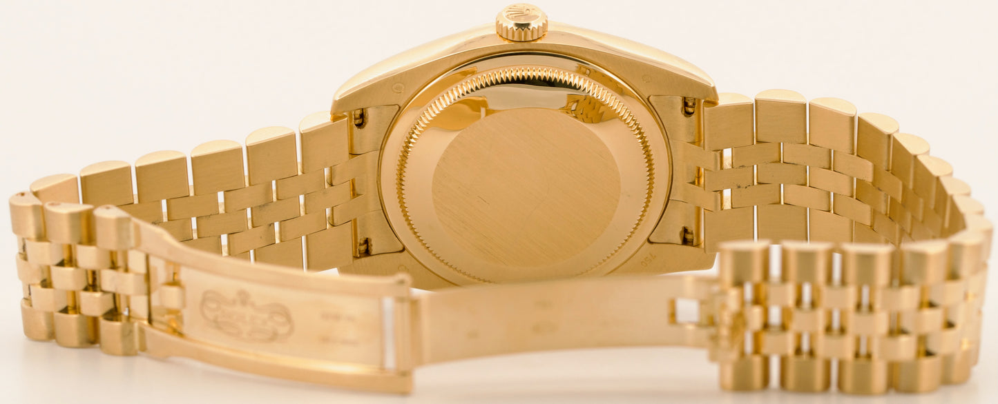 2008 PAPERS Rolex DateJust 36mm CHAMPAGNE 18K Gold Jubilee REHAUT 116238 BOX